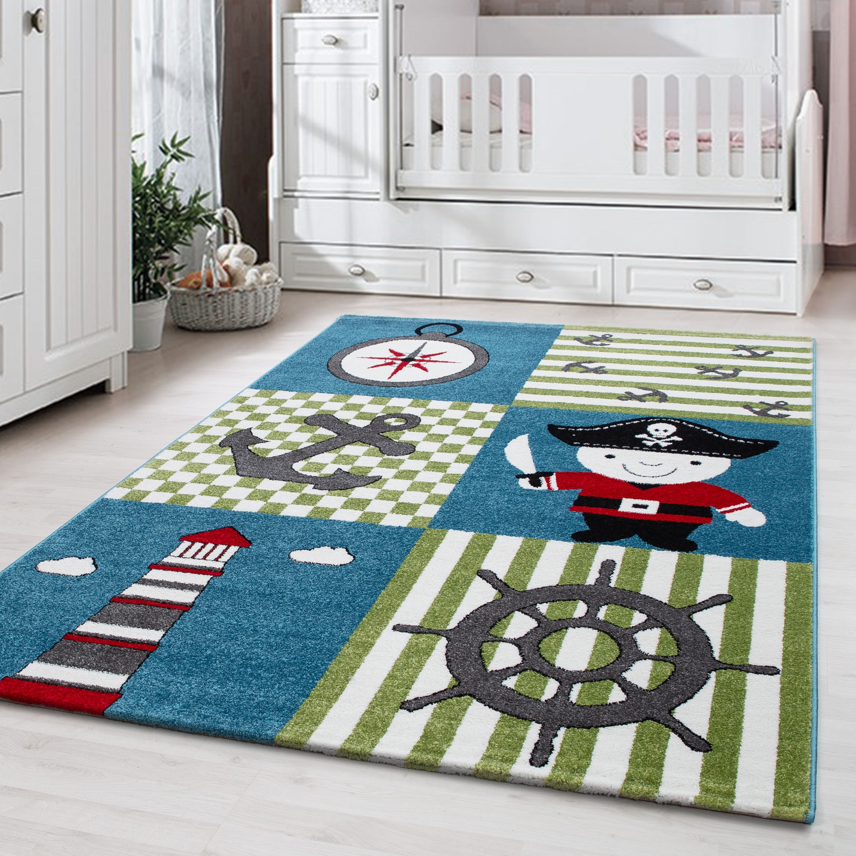 Kinderteppich Junge Pirat Design Babyzimmer Teppich Kinderzimmer Pflegeleicht