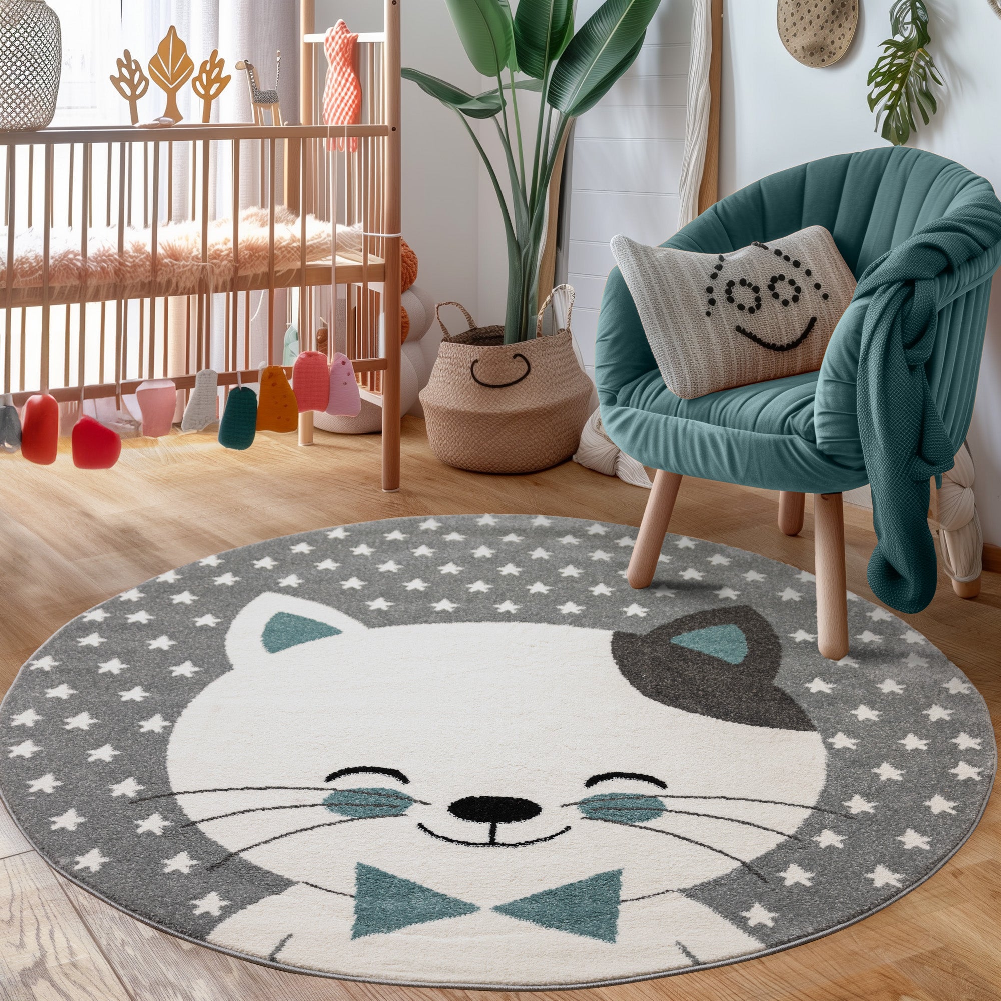 Kinderteppich Junge Katze Design Babyzimmer Teppich Kinderzimmer Pflegeleicht