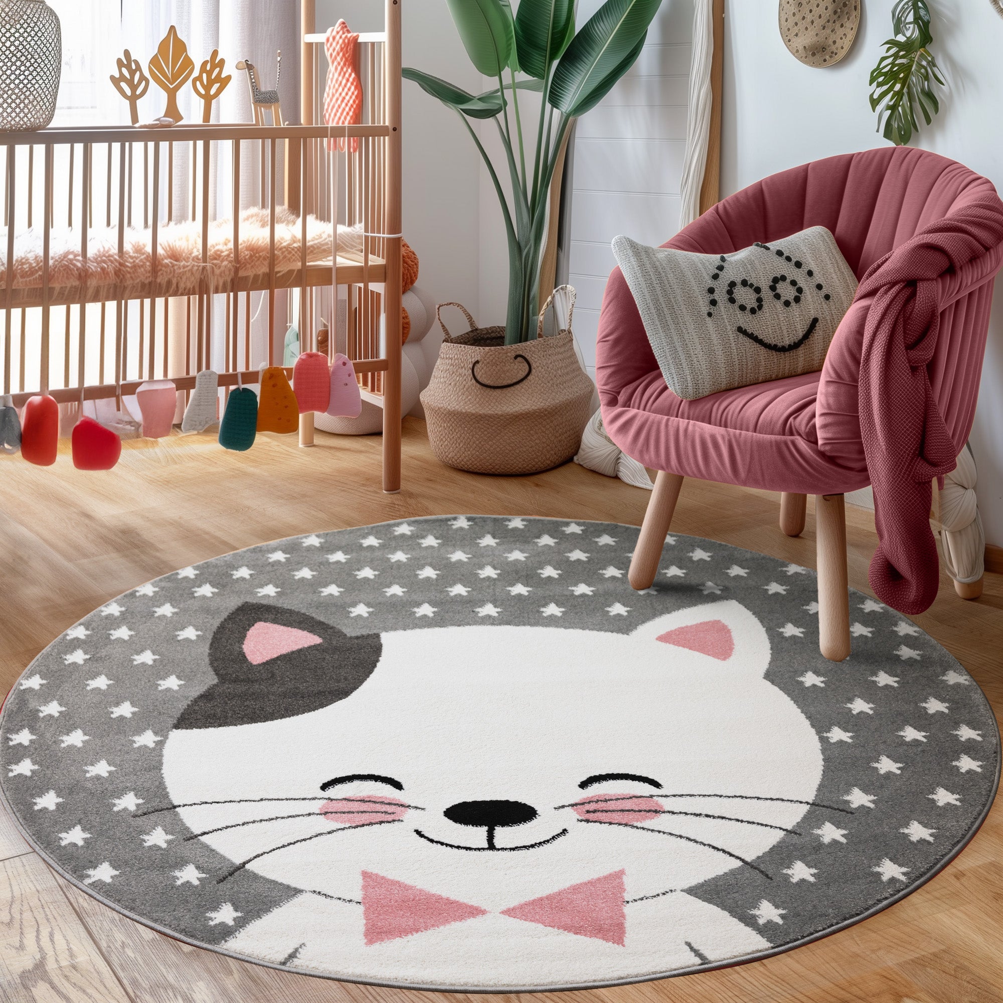 Kinderteppich Mädchen Katze Design Babyzimmer Teppich Kinderzimmer Pflegeleicht