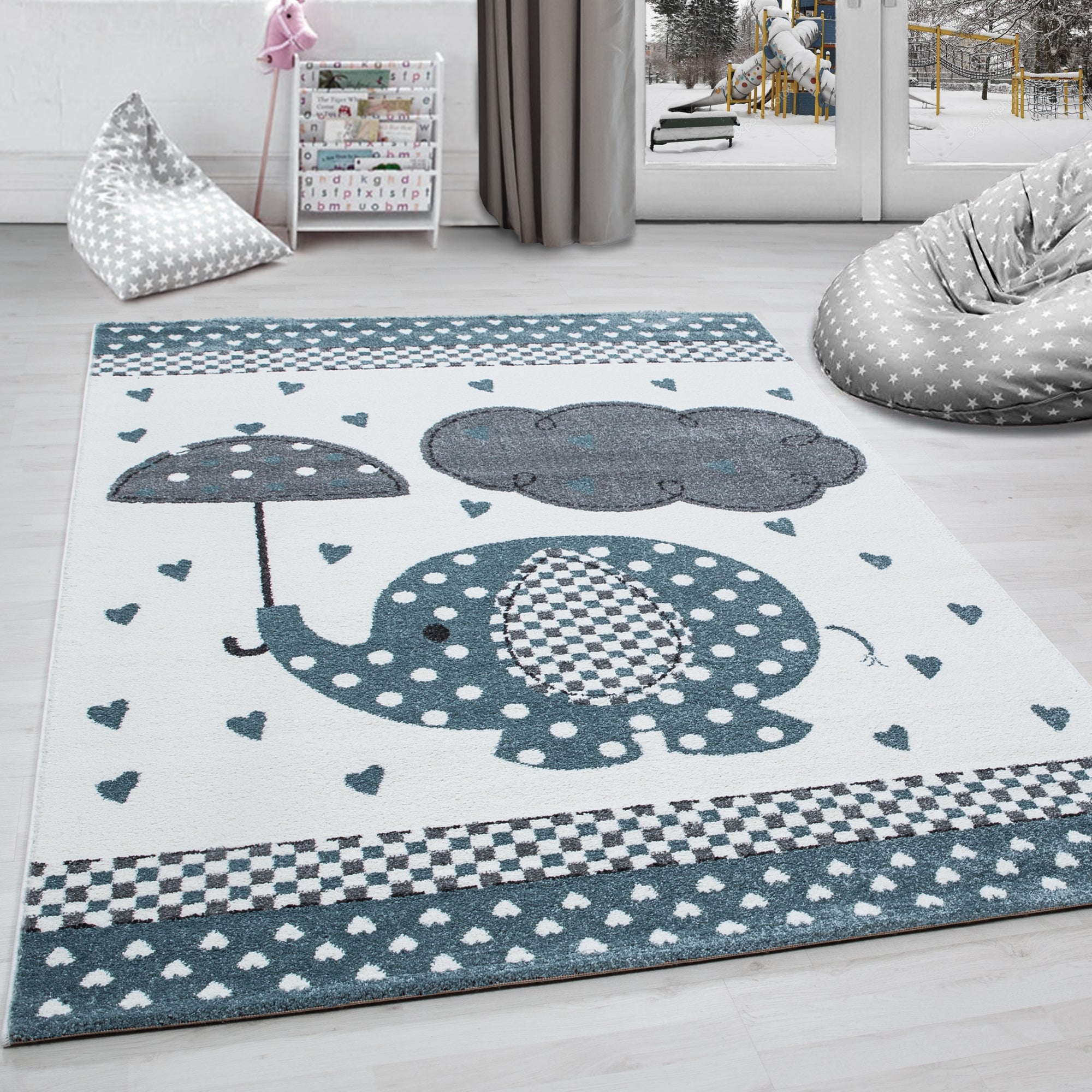 Kinderteppich Junge Elefant Design Babyzimmer Teppich Kinderzimmer Pflegeleicht