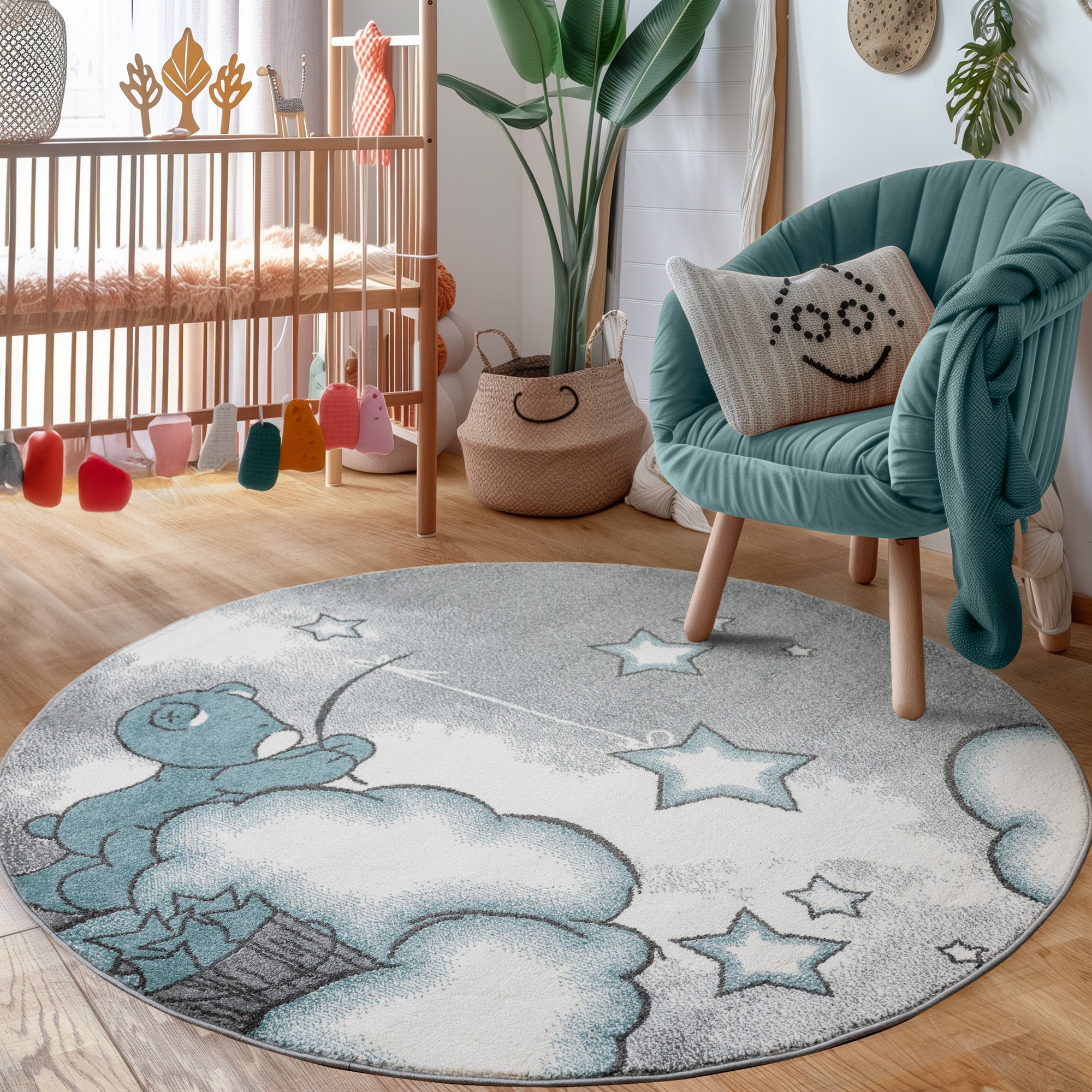 Kinderteppich Junge süße Bär Design Babyzimmer Teppich Kinderzimmer Pflegeleicht