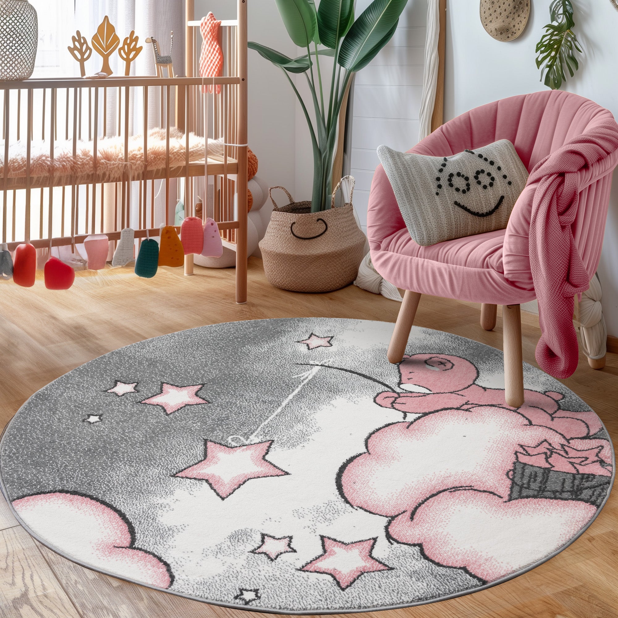 Kinderteppich Mädchen Bär Design Babyzimmer Teppich Kinderzimmer Pflegeleicht