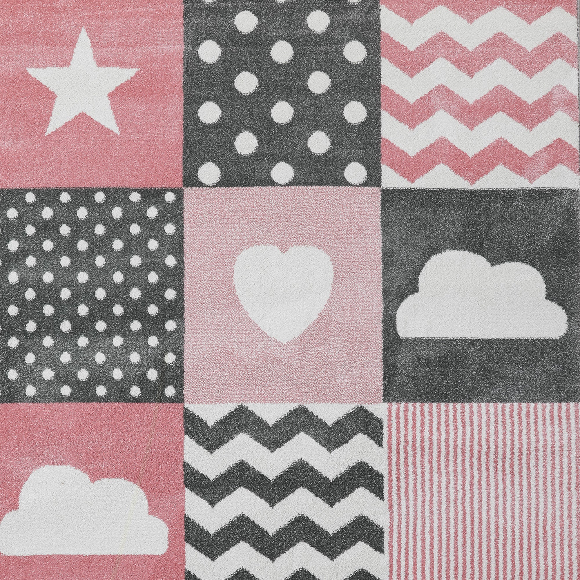 Kinderteppich Mädchen Herz-Stren Karo Design Babyzimmer Teppich Kinderzimmer