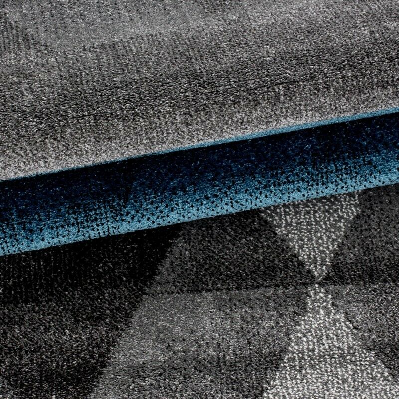 Wohnzimmerteppich Kurzflor Teppich Designer Dreieck Muster Türkis Grau Meliert