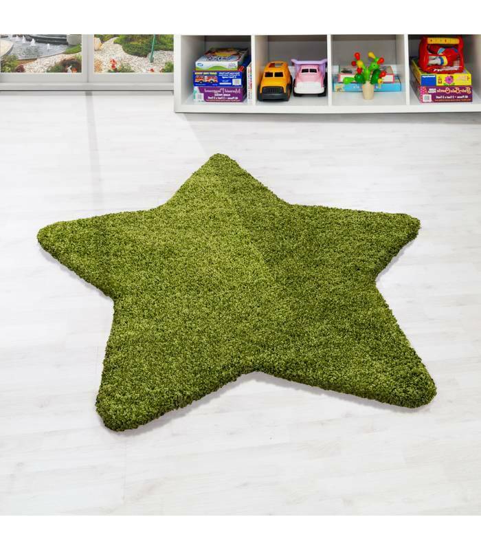 Teppich Sternform Kinderteppich Hochflor Shaggy Stern muster Grün Farbe