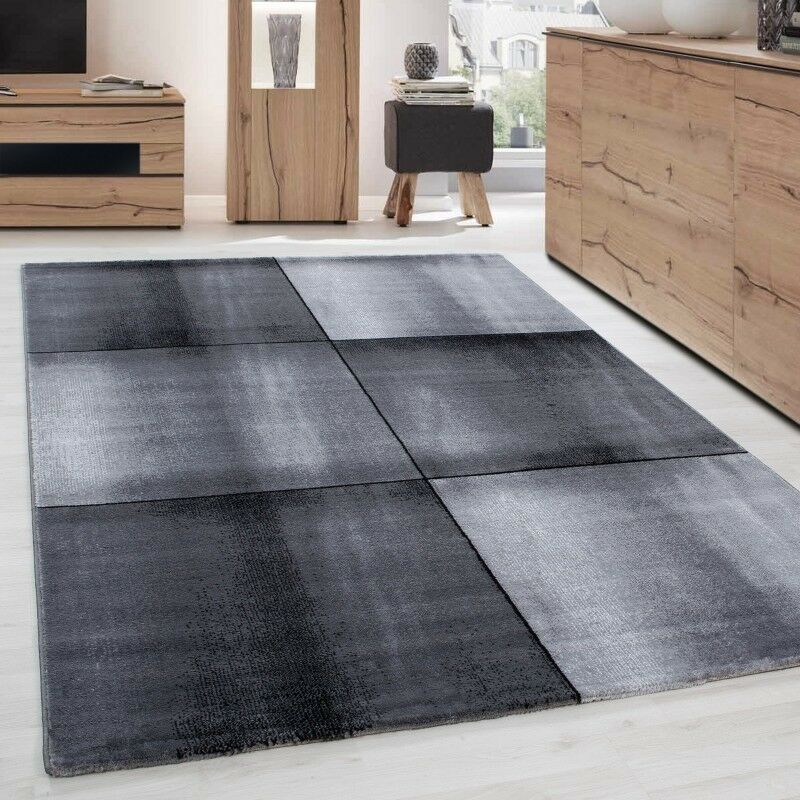 Kurzflor Läufer Teppich Wohnzimmerteppich gemustert Schwarz Grau meliert