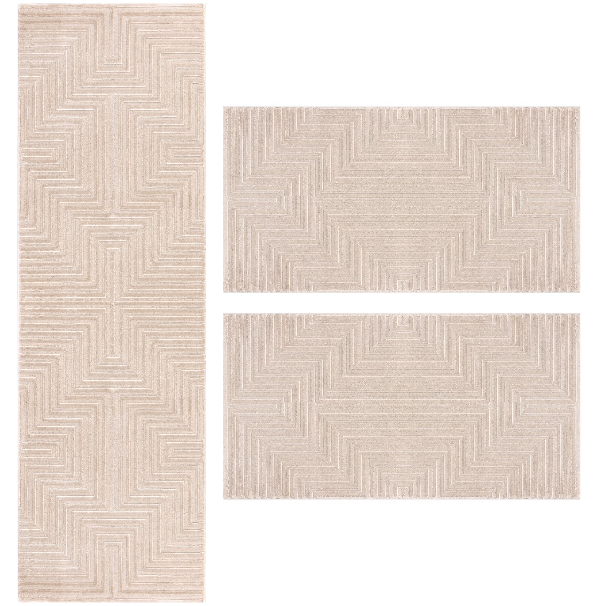 Bettumrandung Schlafzimmer Teppich 3 Teilig Beige Bettvorleger Boho Stil