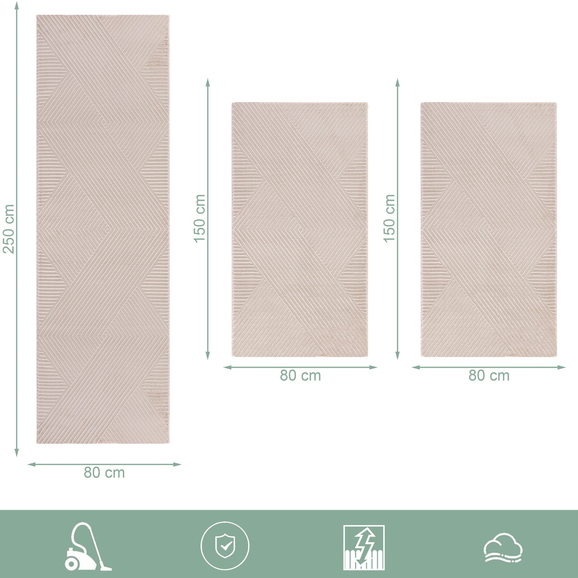 Bettumrandung Schlafzimmer Teppich 3 Teilig Beige Bettvorleger Boho Stil