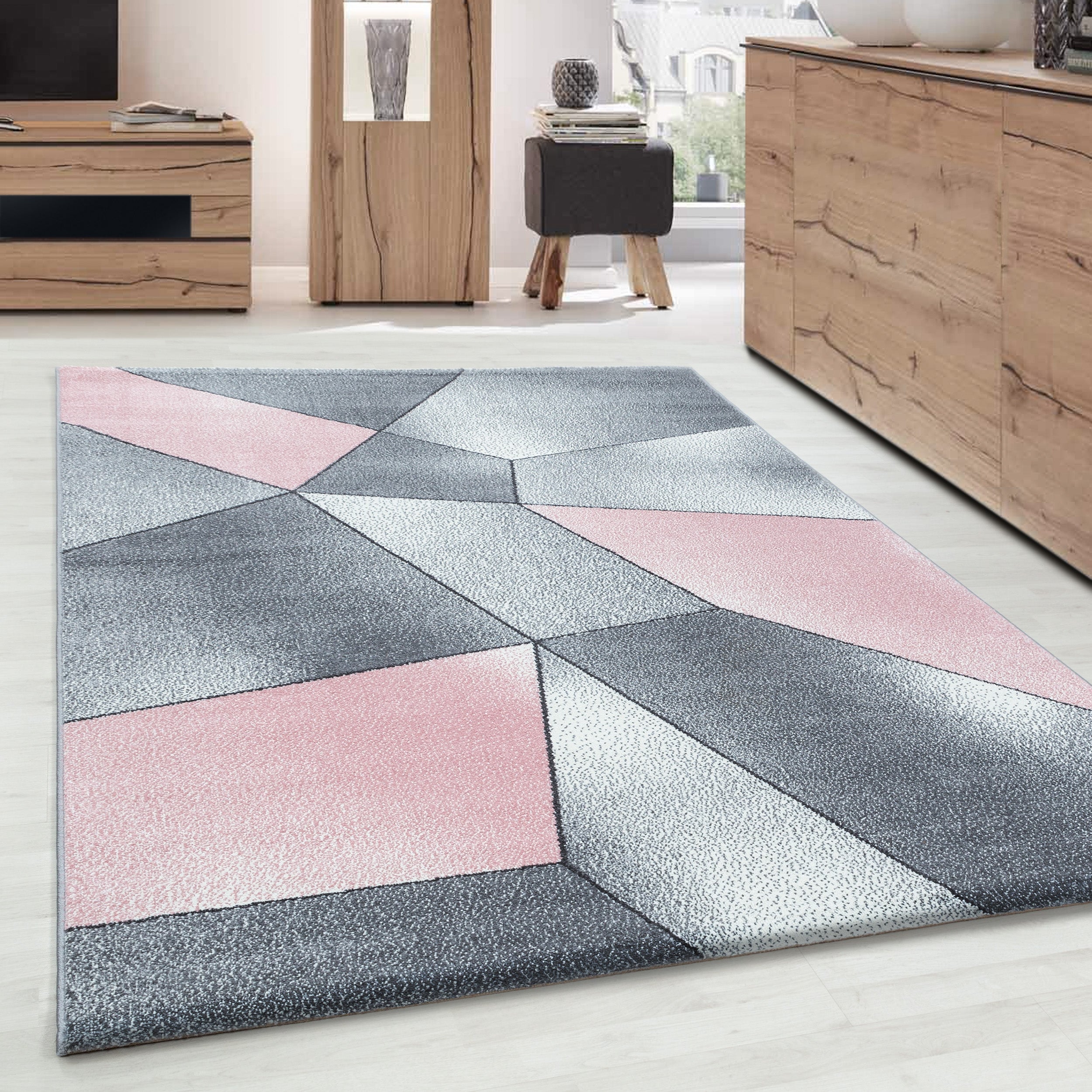 Modern Designer Kurzflor Teppich Geometrisch Design Weich Teppich Wohnzimmer