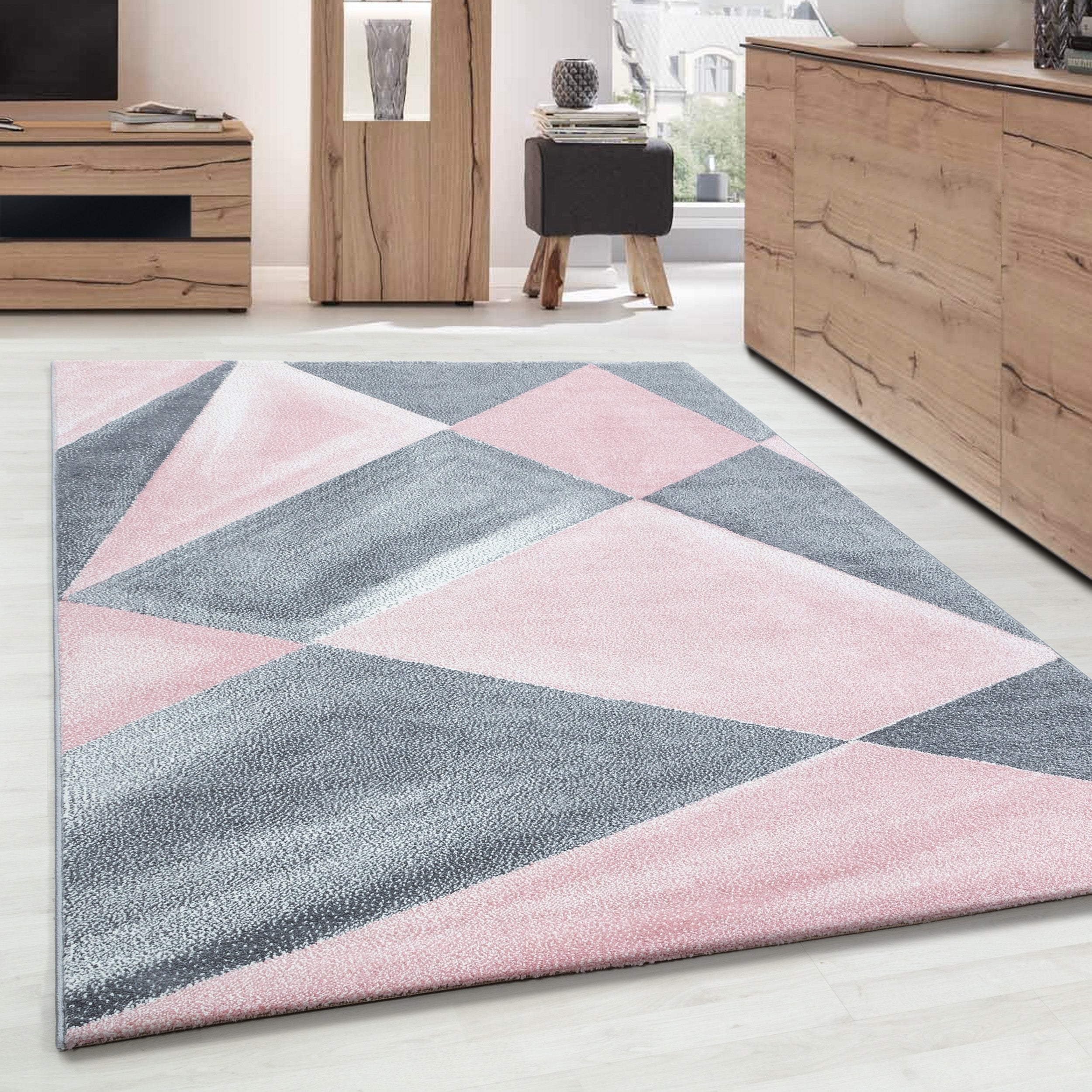 Modern Designer Kurzflor Teppich Geometrisch Design Weich Teppich Wohnzimmer