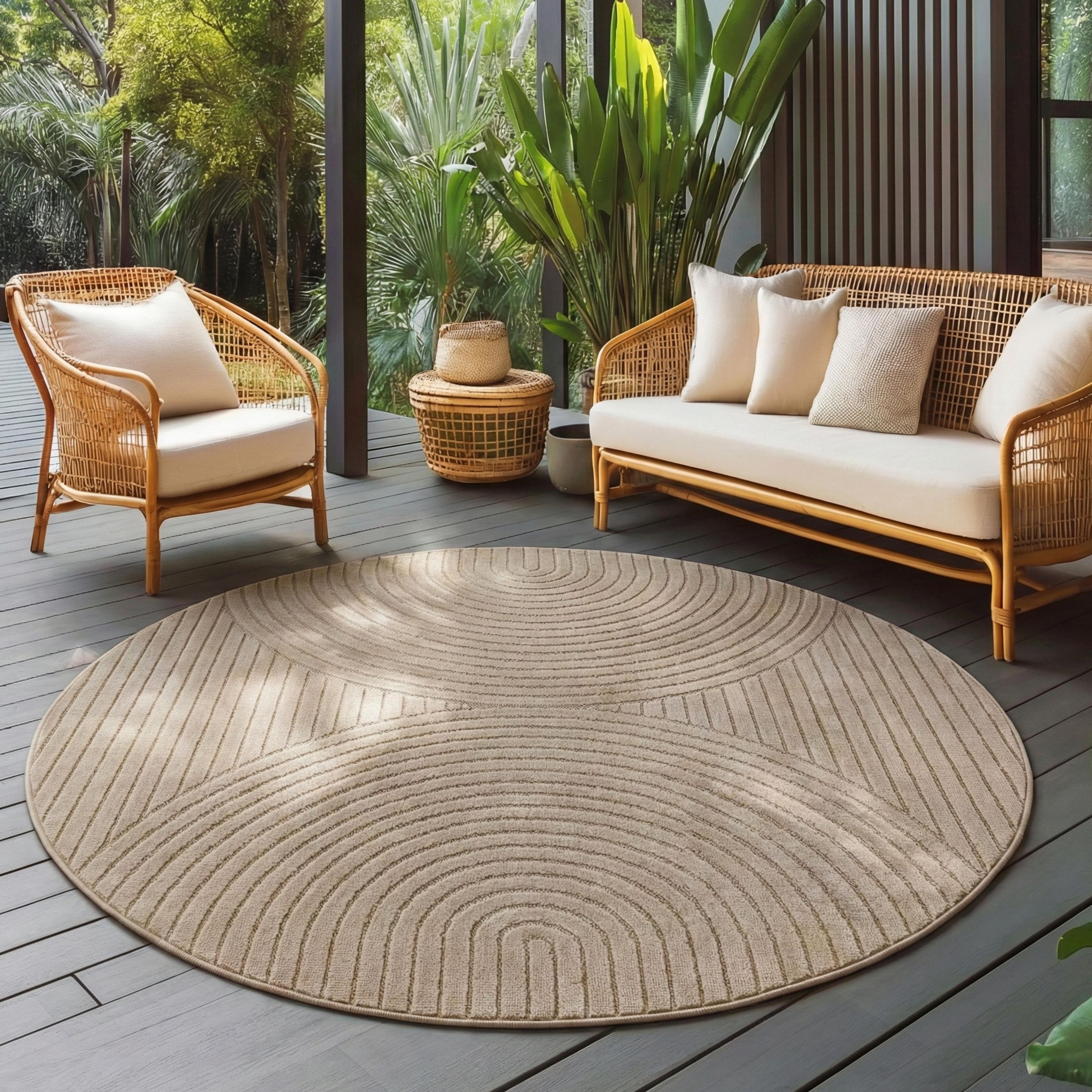 Tapis d'extérieur Carpettex, résistant aux intempéries, pour salon/balcon, effet 3D, lavable, beige