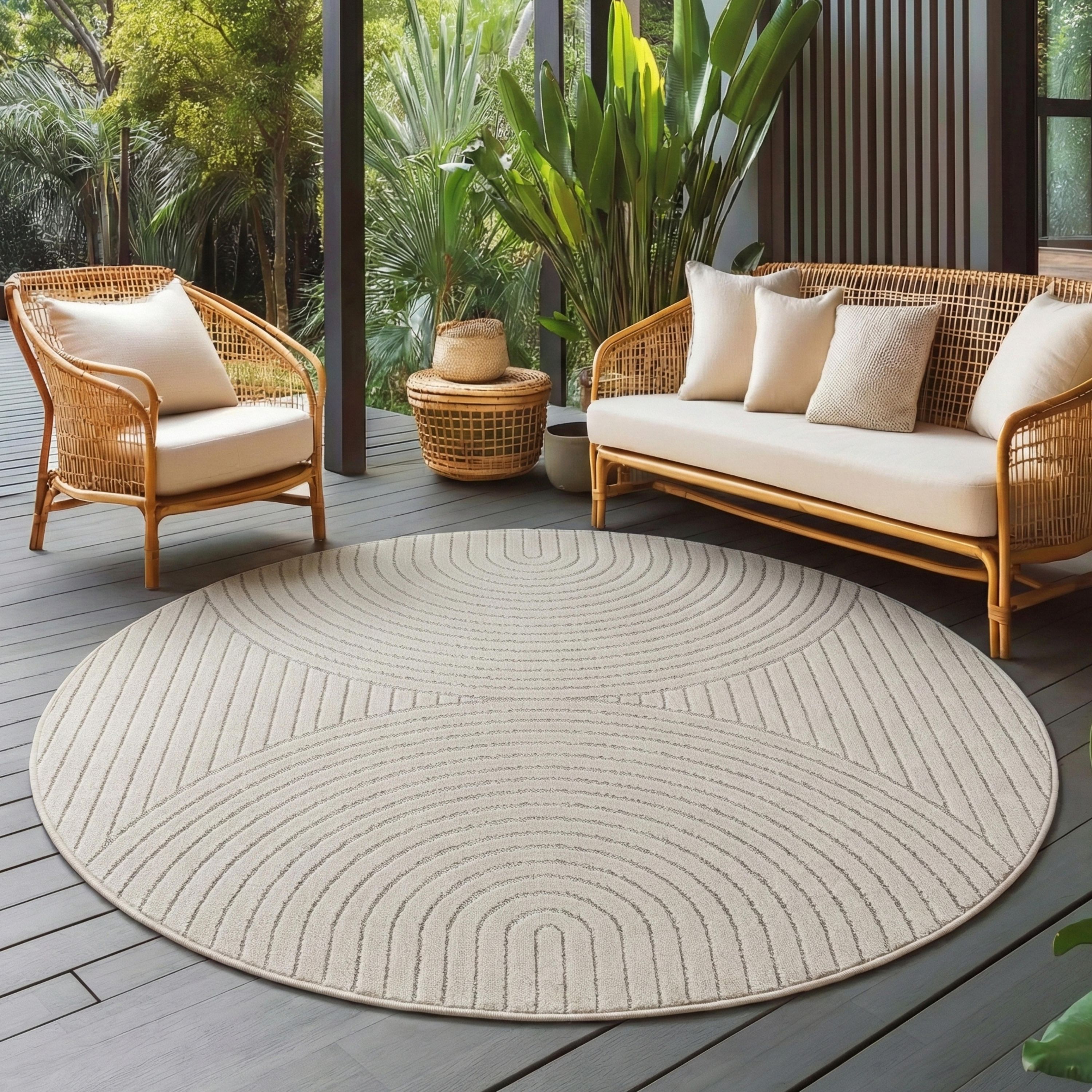 Tapis d'extérieur Carpettex, résistant aux intempéries, pour salon/balcon, effet 3D, lavable, couleur crème