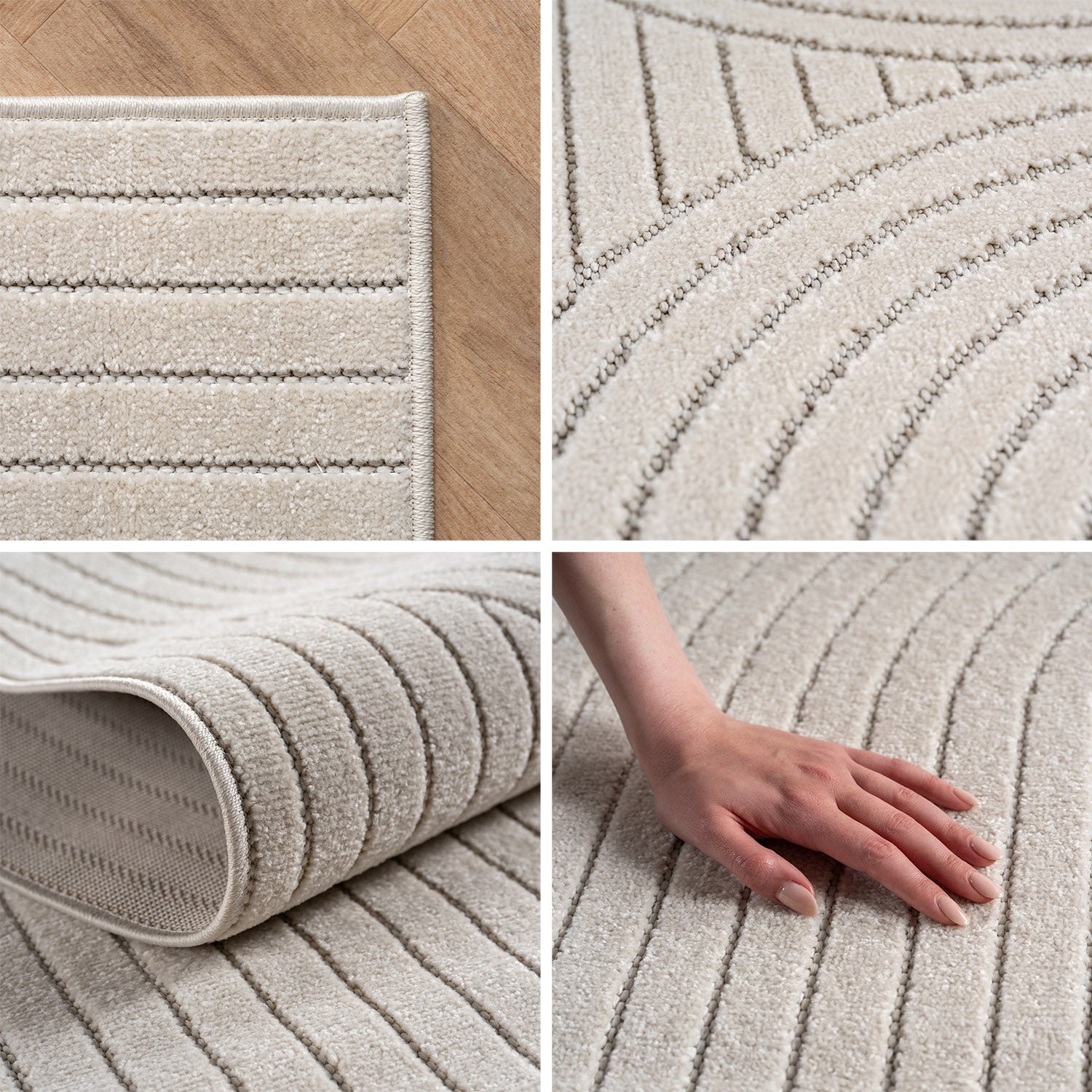 Carpettex Outdoor Teppich Wetterfest Wohnzimmer Balkon, 3D Effekt Waschbar Creme