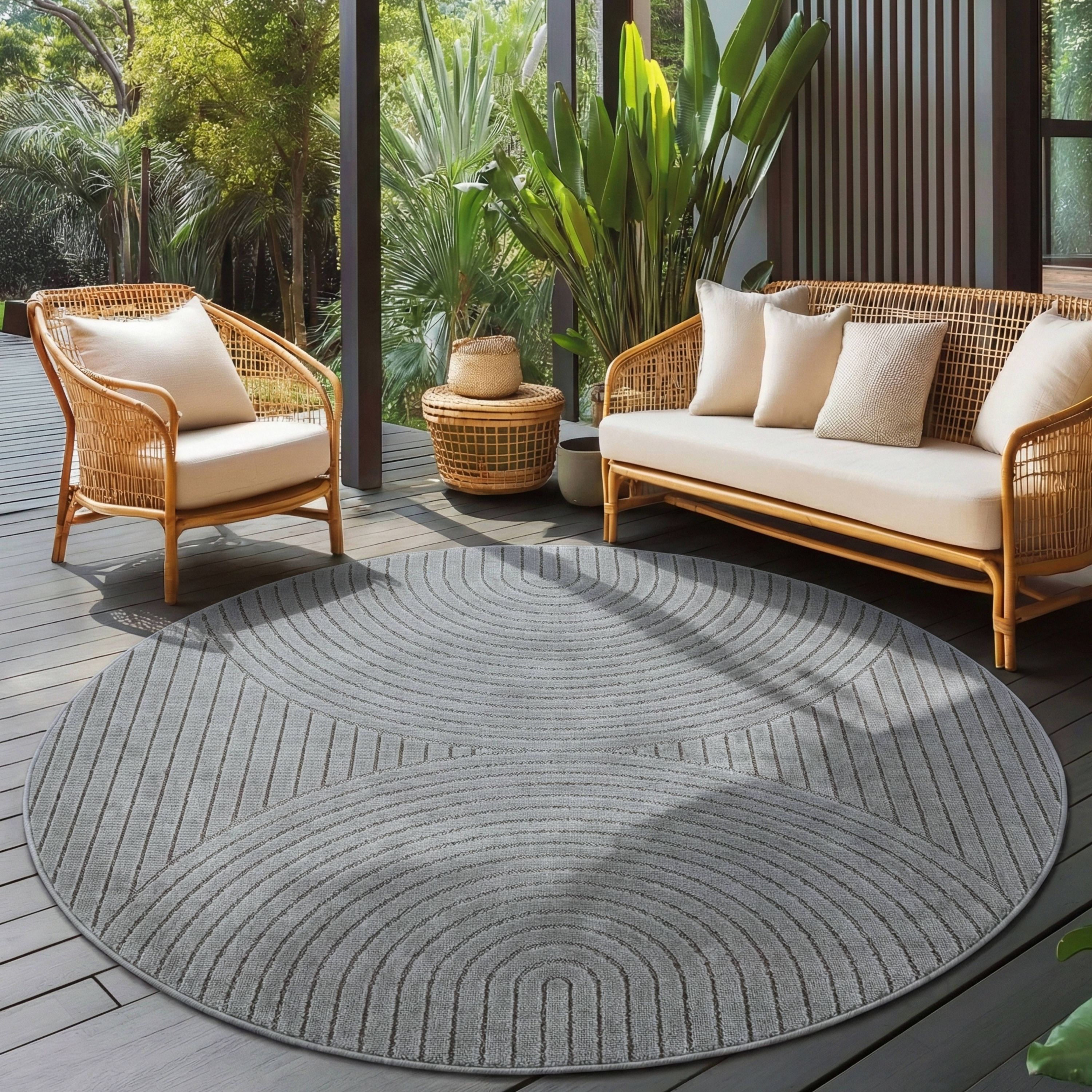 Tapis d'extérieur Carpettex, résistant aux intempéries, pour salon/balcon, effet 3D, lavable, gris