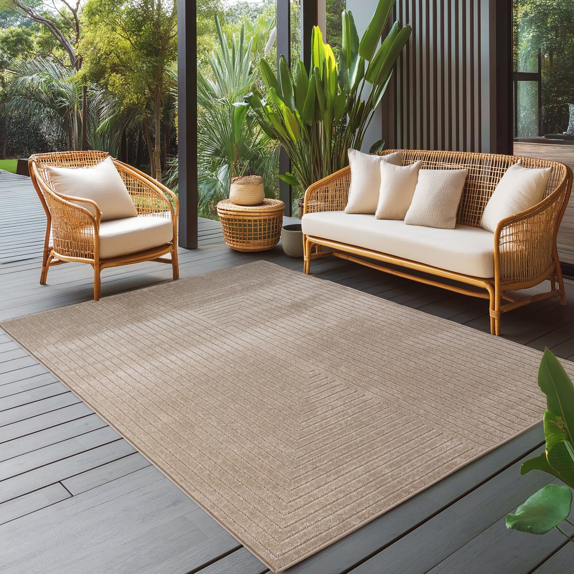 Carpettex Indoor & Outdoor Teppich Wetterfest Wohnzimmer Balkon, Waschbar Beige