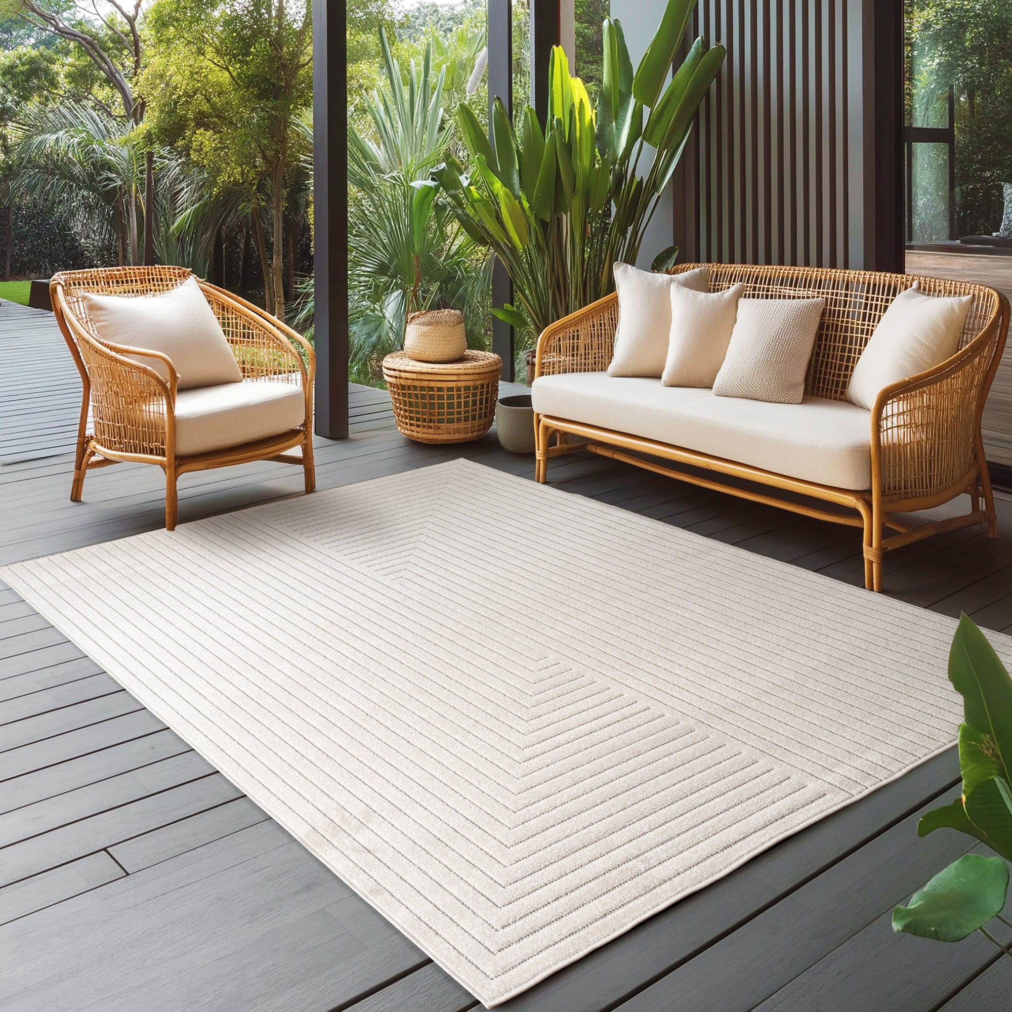 Carpettex Indoor & Outdoor Teppich Wetterfest Wohnzimmer Balkon, Waschbar Creme