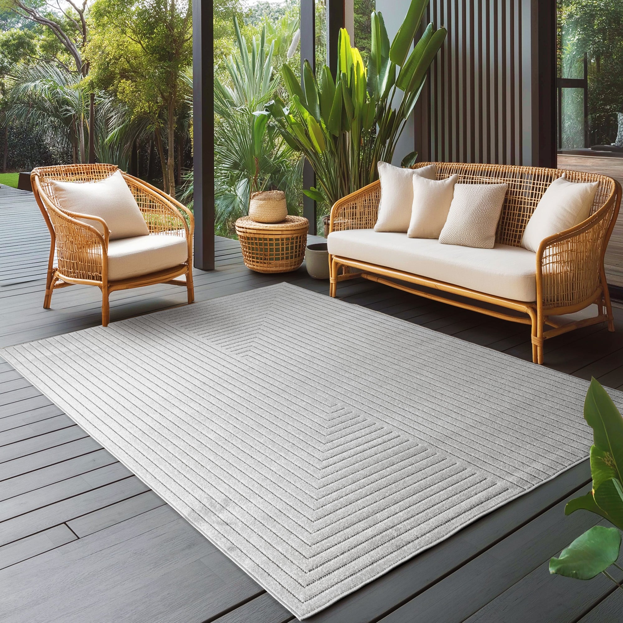 Carpettex Indoor & Outdoor Teppich Wetterfest Wohnzimmer Balkon, Waschbar Grau