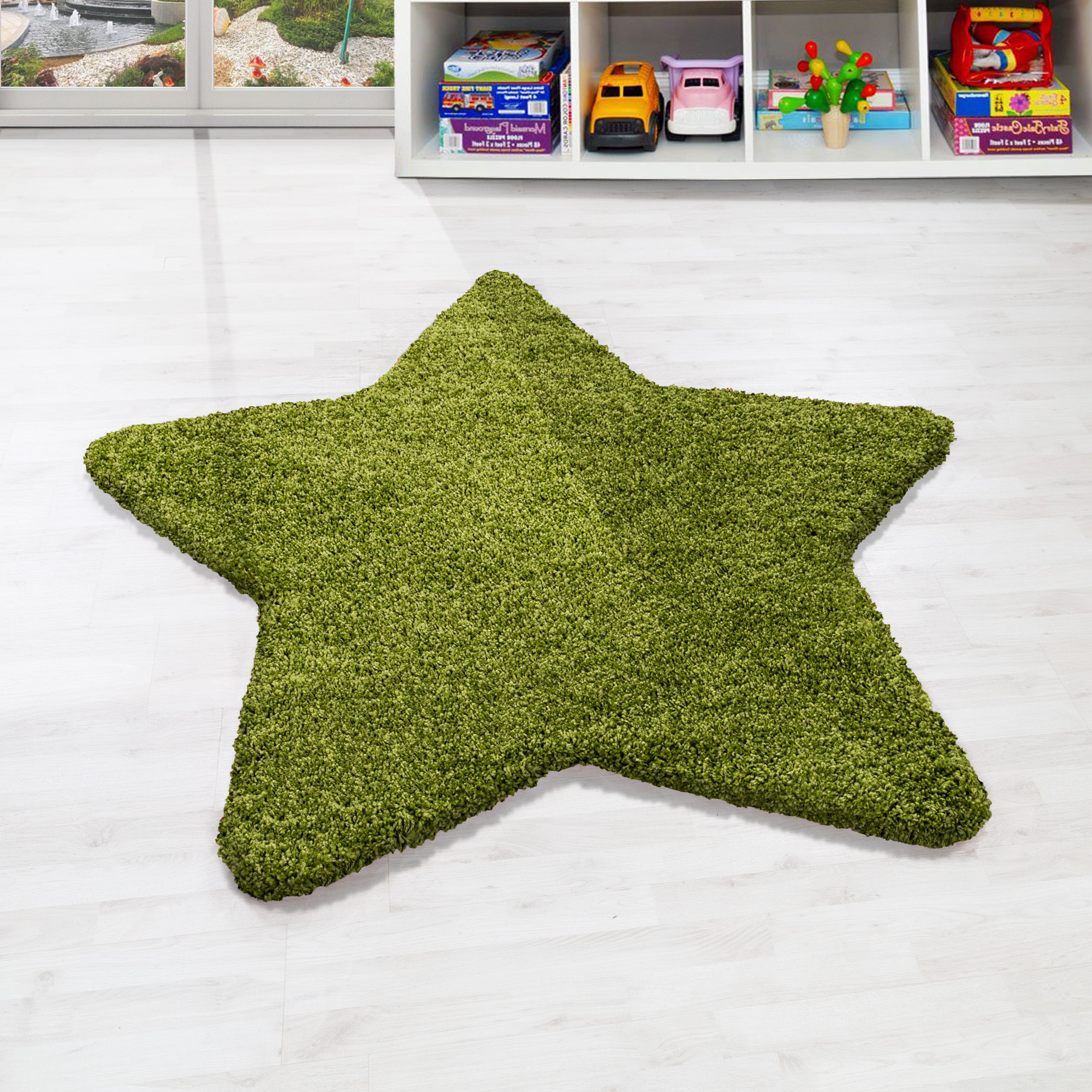Deep pile shaggy rug for children's room star shape various colors and sizes