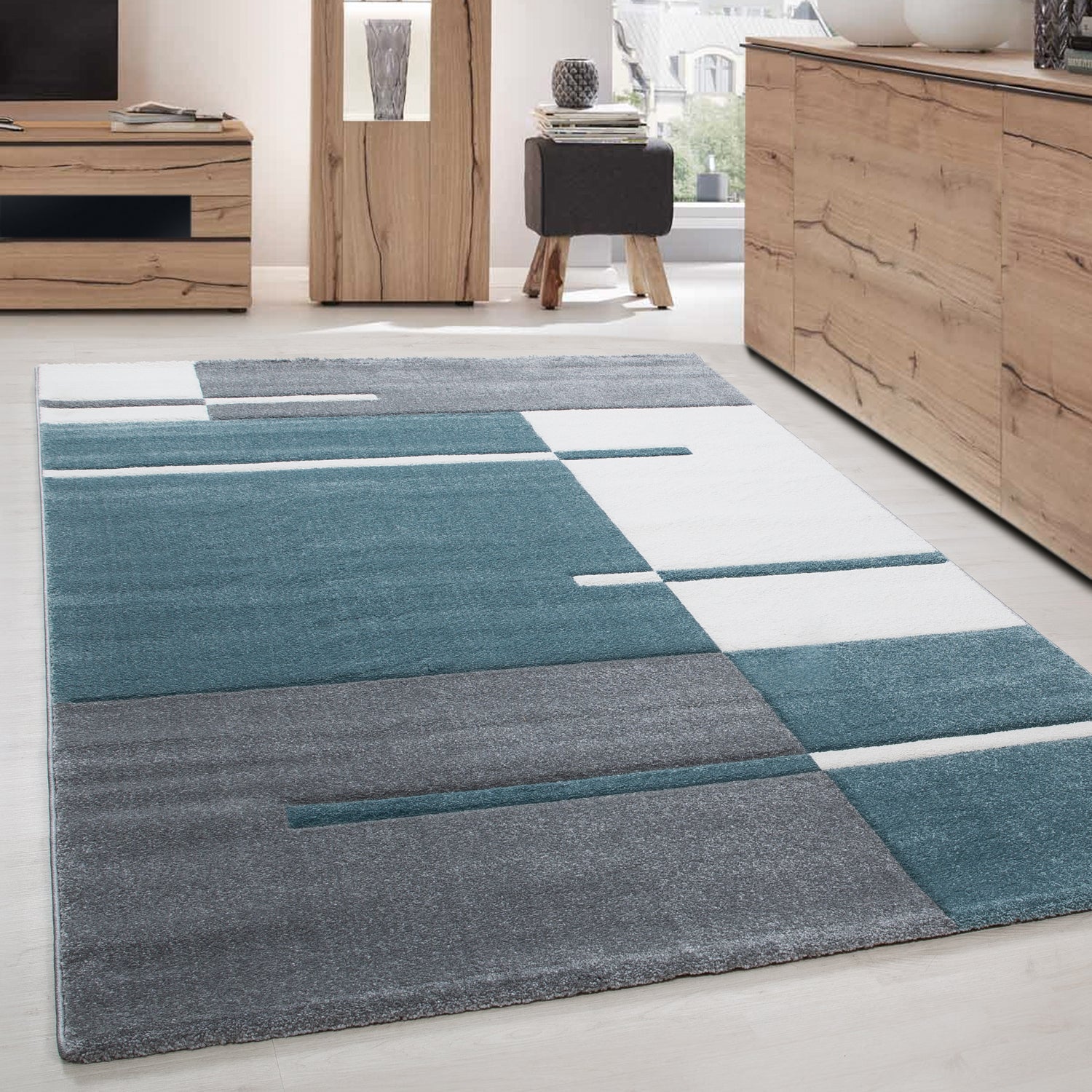 Designer Wohnzimmer Teppich Kurzflor Modern handgearbeiteter Konturenschnitt