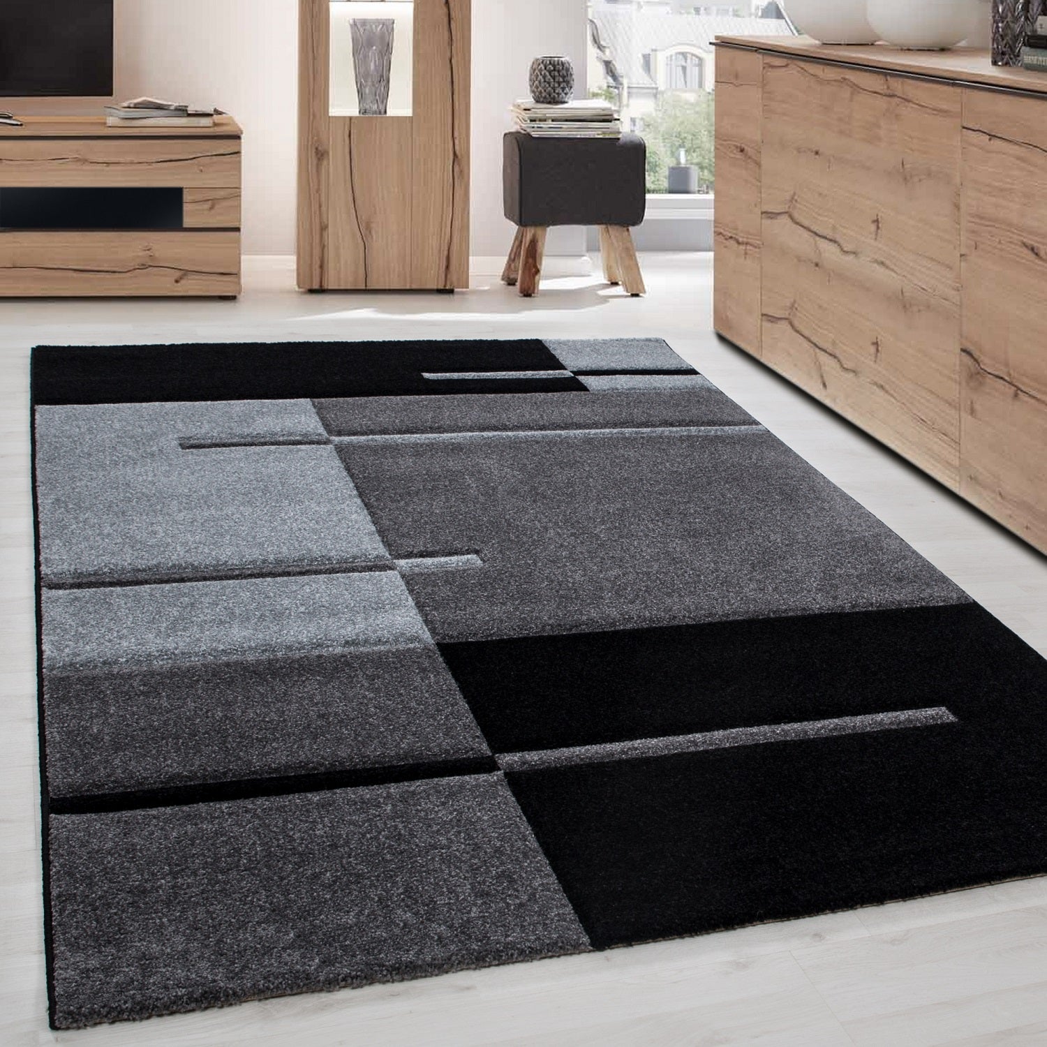 Designer Wohnzimmer Teppich Kurzflor Modern handgearbeiteter Konturenschnitt