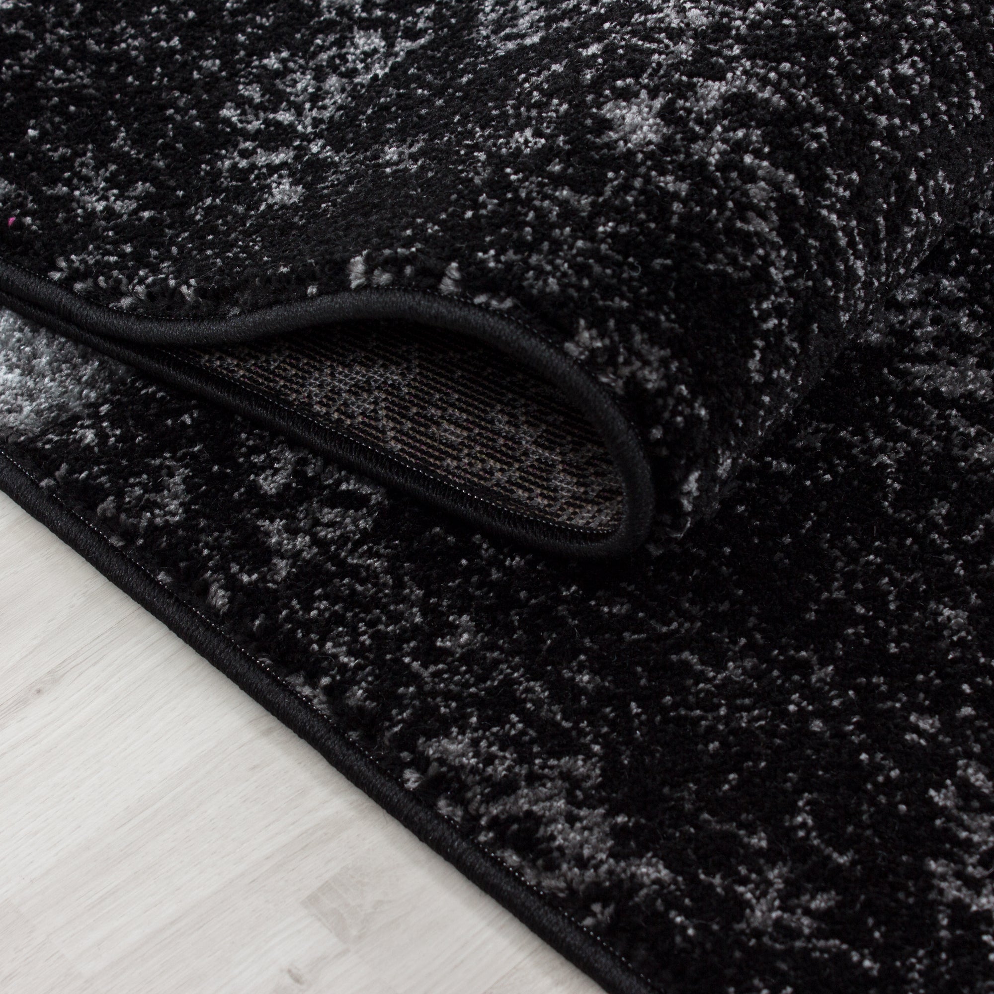 Bettumrandung Modern Läufer Teppich Kariert Muster 3 Teilig Schwarz Grau Weiß