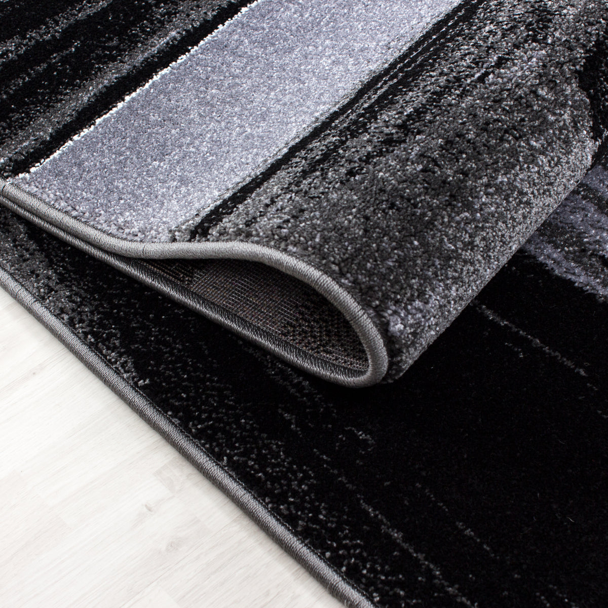 Kurzflor Teppich Läufer-Set Bettumrandung Kacheldesign Grau Schwarz meliert