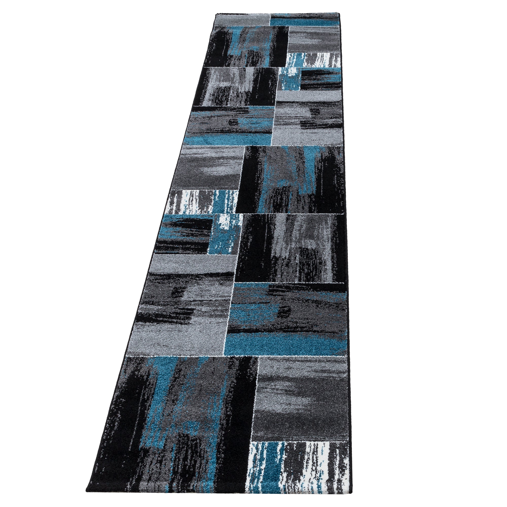 Set de tapis à poils ras 3 pièces bordure de lit gris noir turquoise chiné