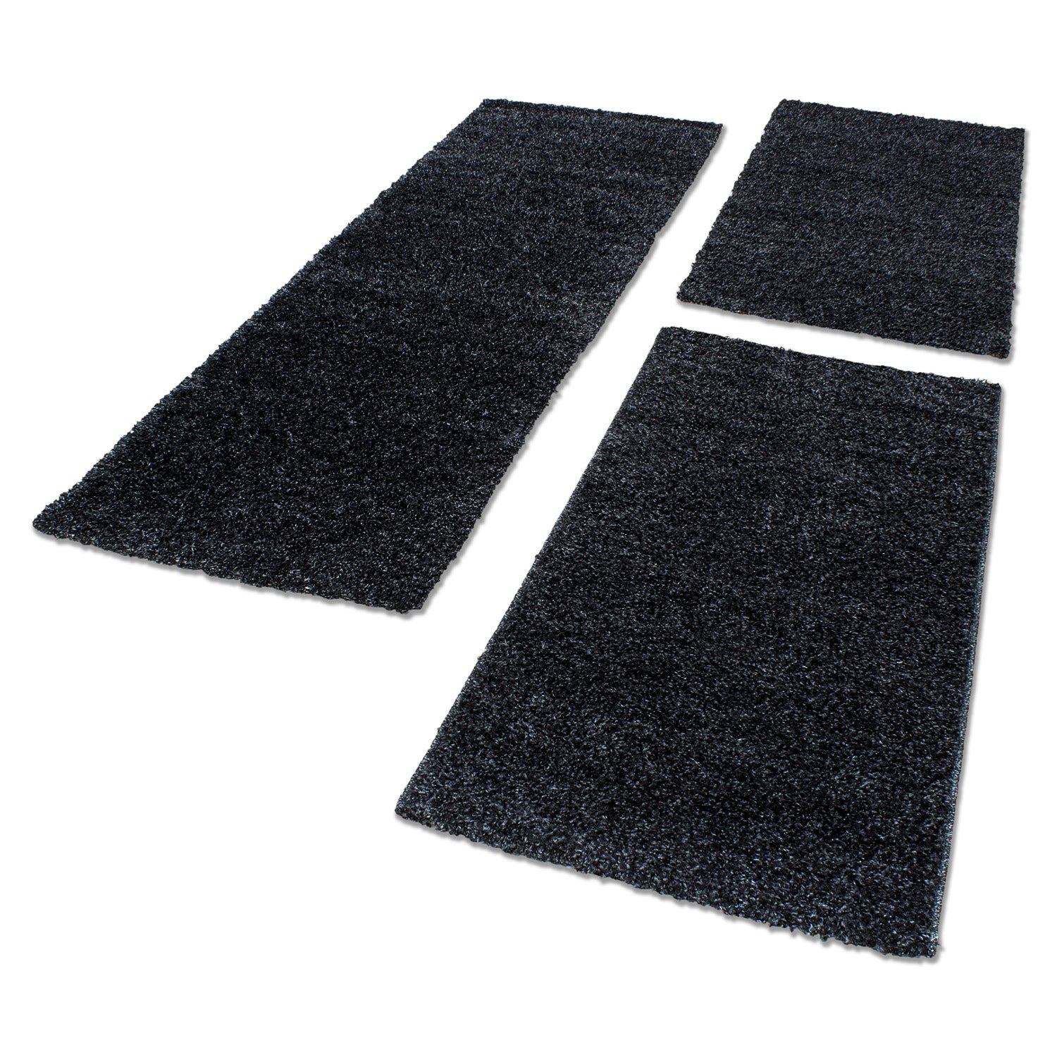 Bed border shaggy rug runner set plain 3-piece high pile plain anthracite