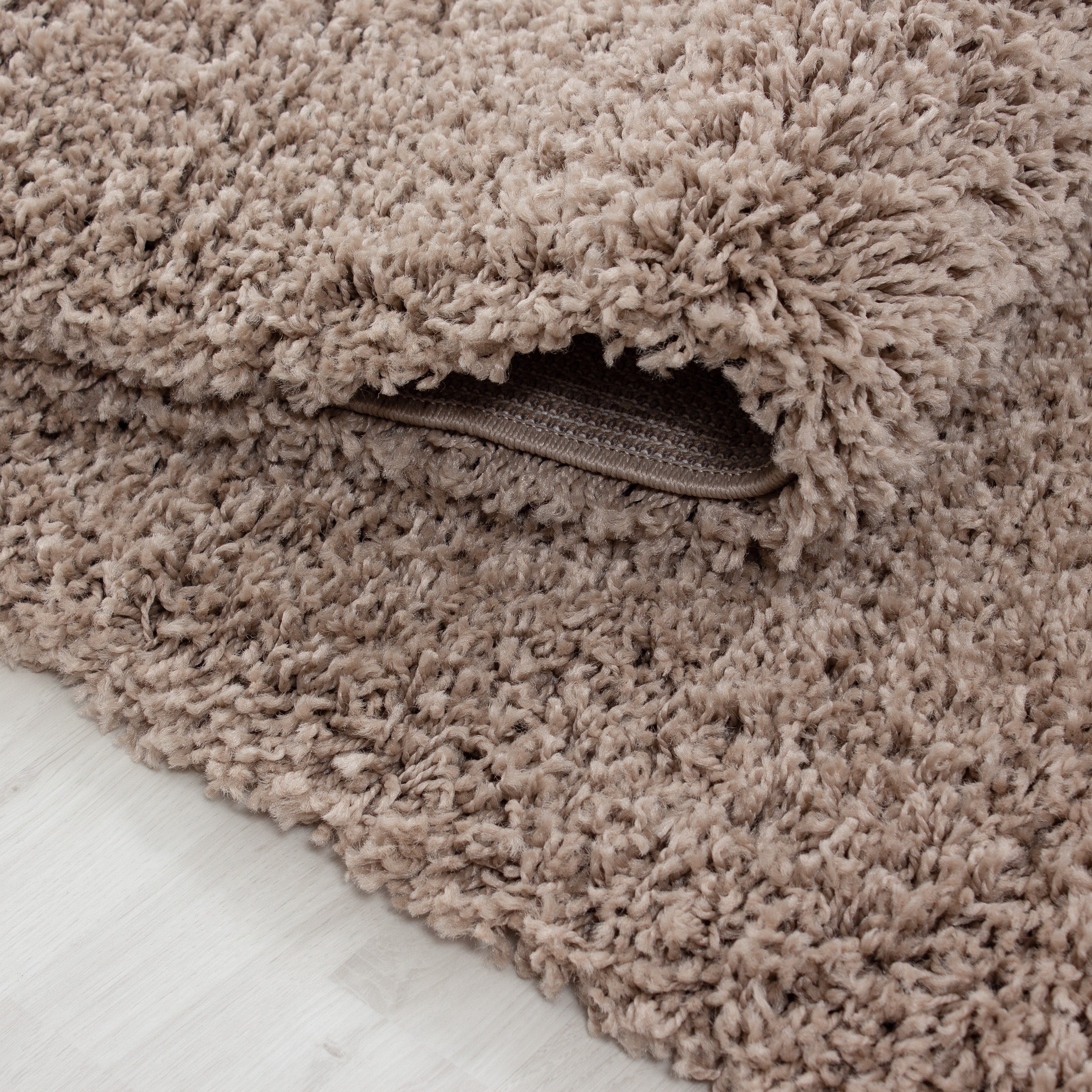 Bettumrandung Shaggy Teppich Läuferset Uni 3 teilig Hochflor Einfarbig Beige