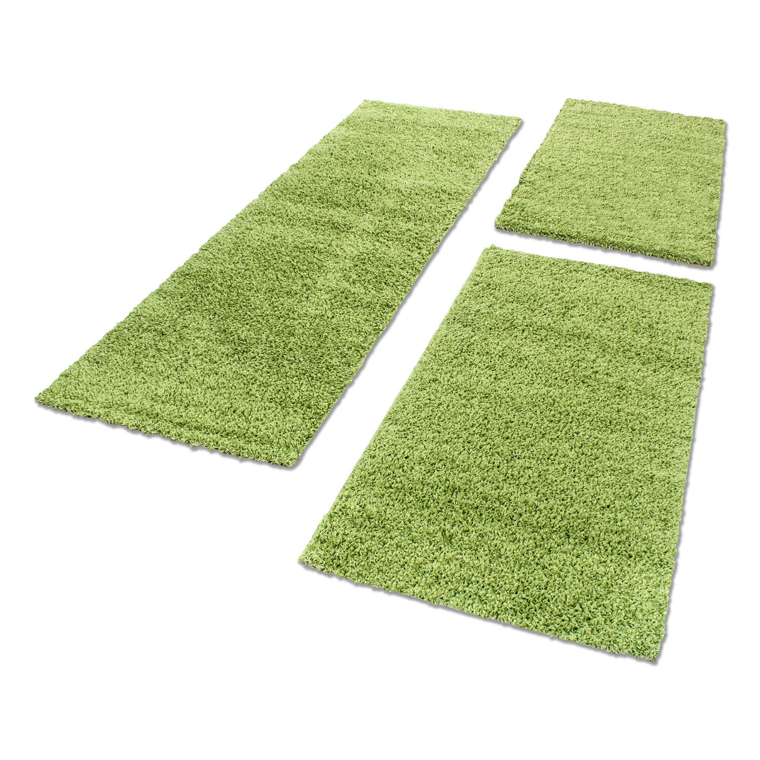 Bed border shaggy rug runner set plain 3-piece deep pile plain green
