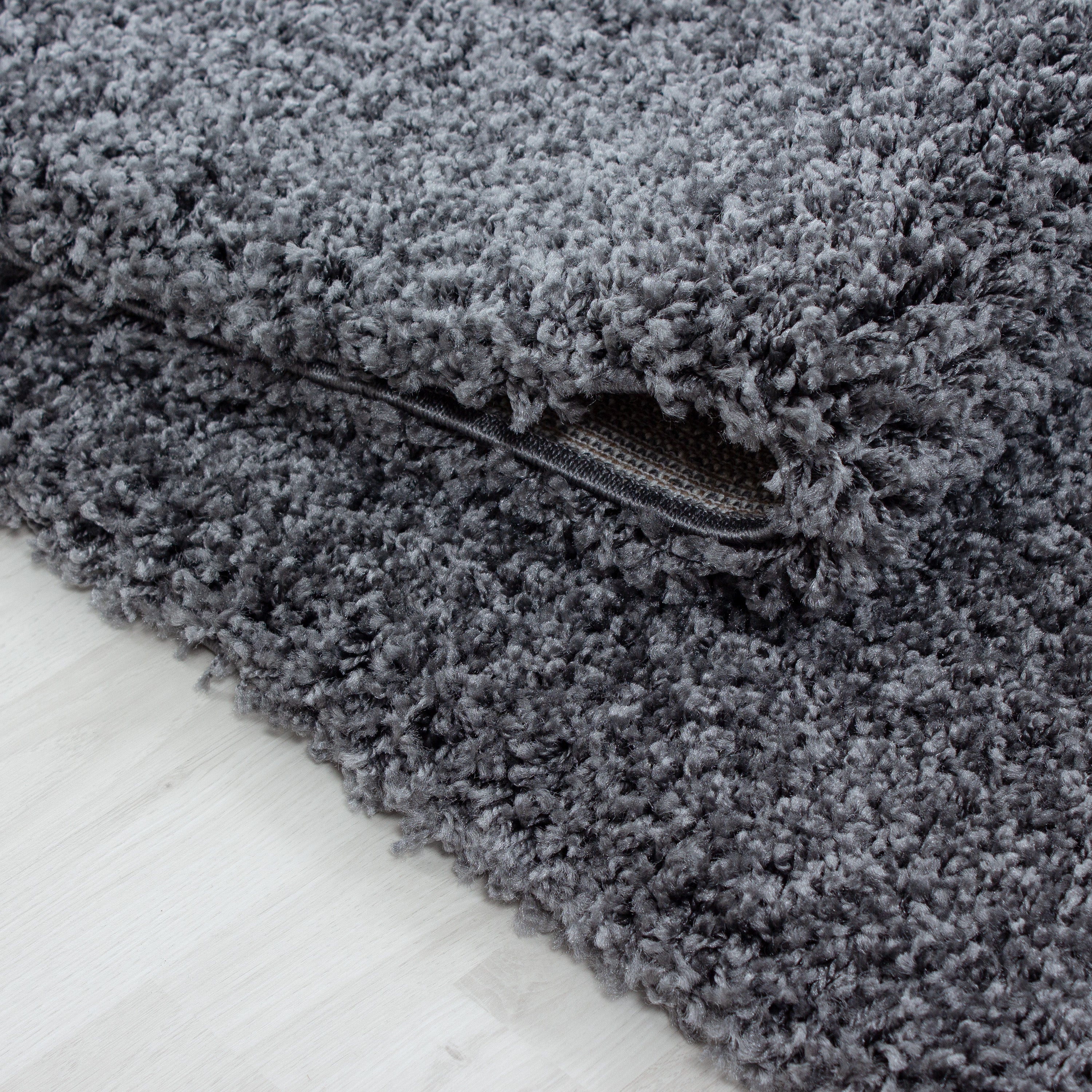 Runder Teppich Wohnzimmer Hochflor Einfarbiges Design Langflor Shaggy Modern