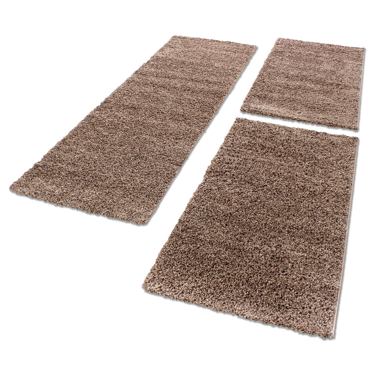 Bed border shaggy rug runner set plain 3-piece deep pile plain mocha