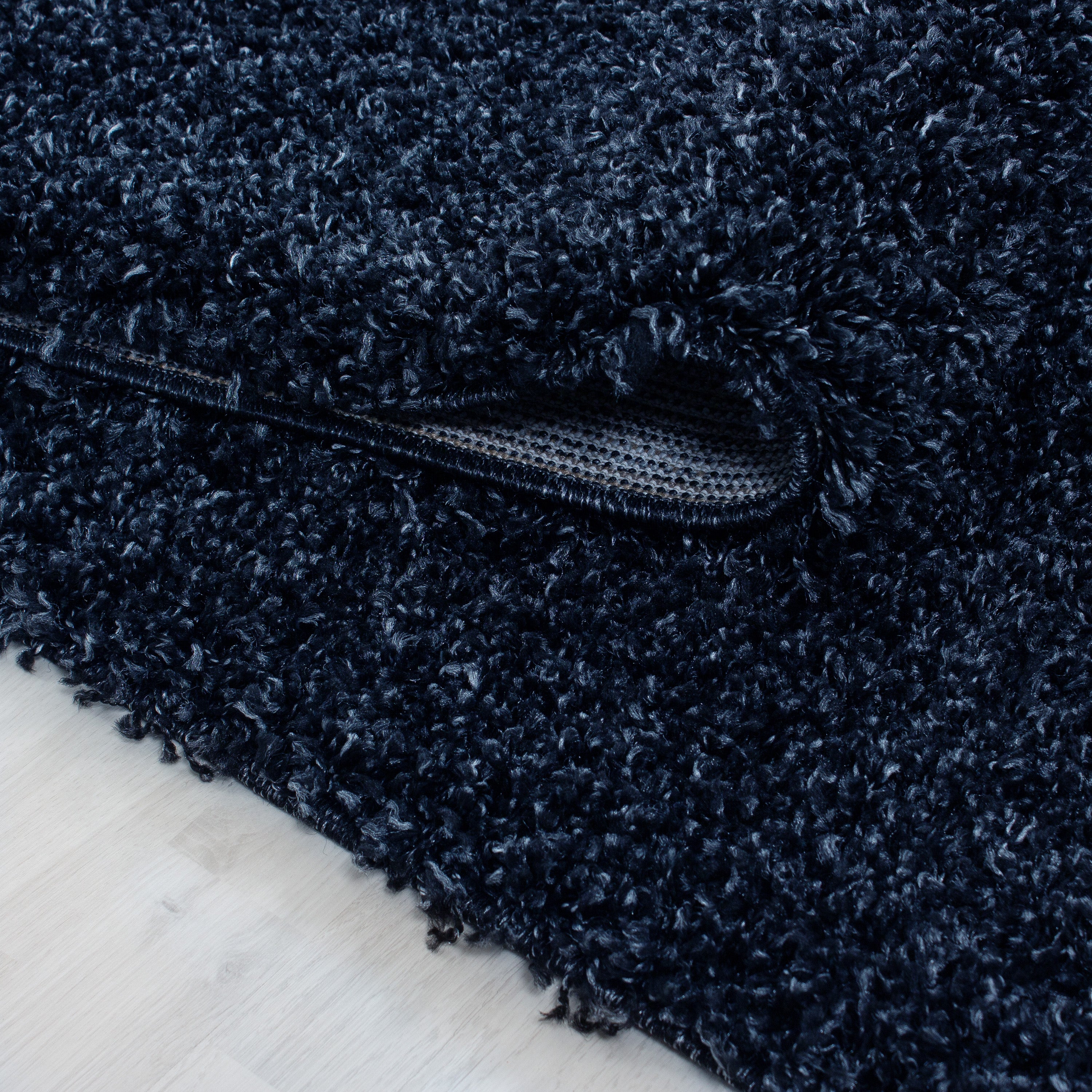 Bettumrandung Shaggy Teppich Läuferset 3 teilig Hochflor Einfarbig Marineblau
