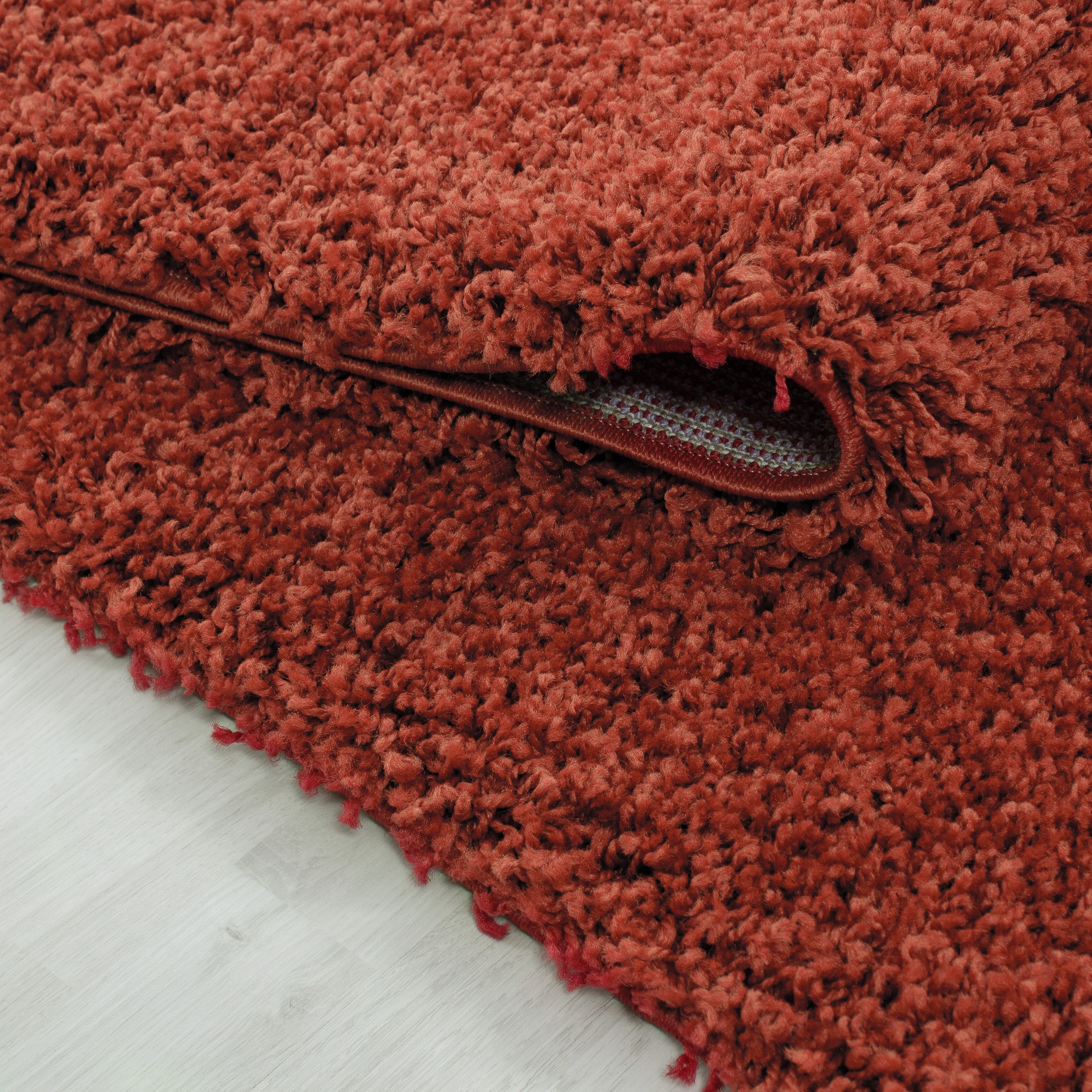 Bettumrandung Shaggy Teppich Läuferset 3 teilig Hochflor Einfarbig Terracotta