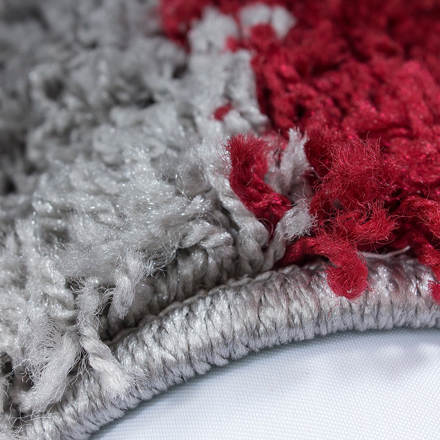 Bed border high pile carpet runner set 3 pieces checked pattern gray red cream