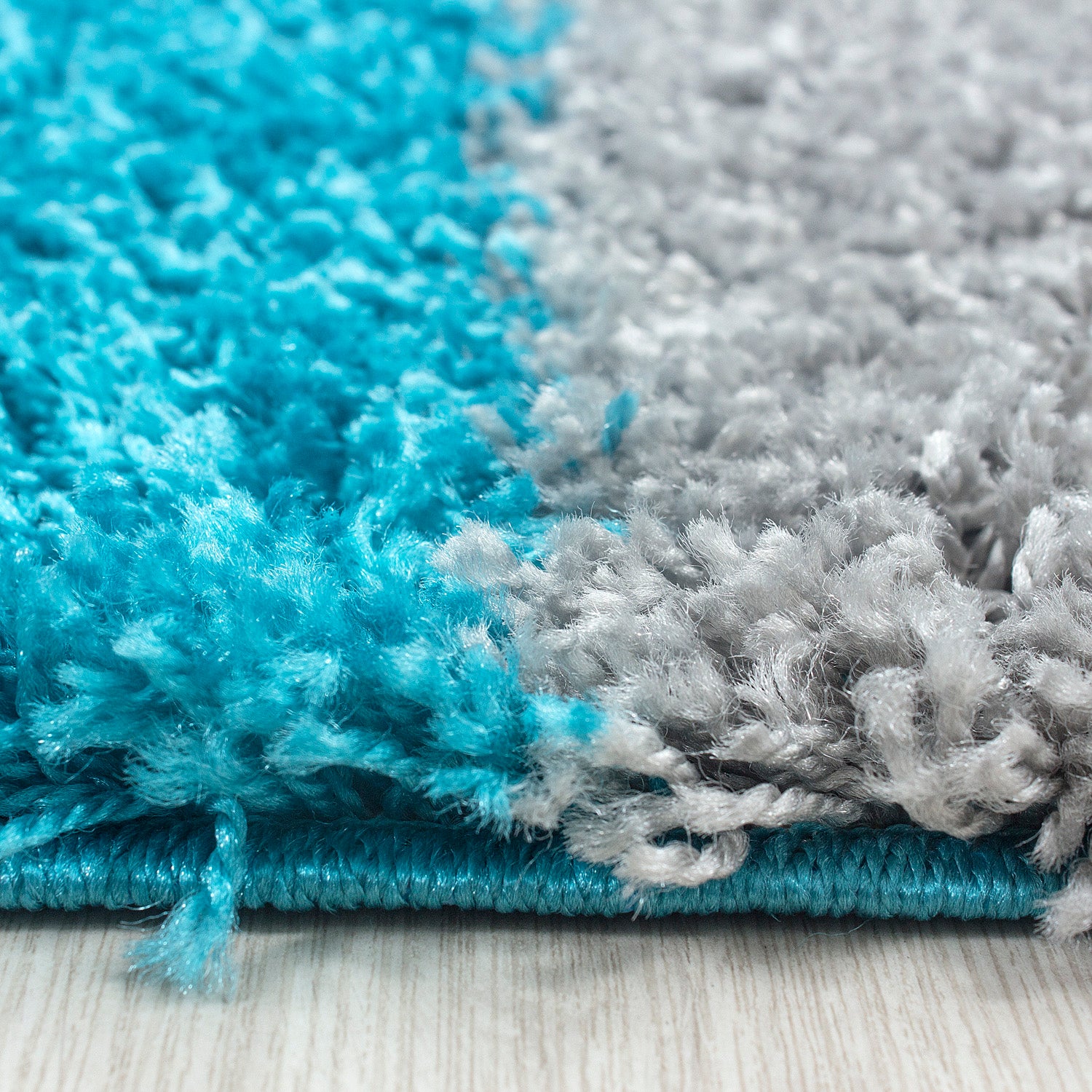 Bettumrandung Hochflor Teppich Läuferset 3 teilig Karo muster Grau Türkis Creme