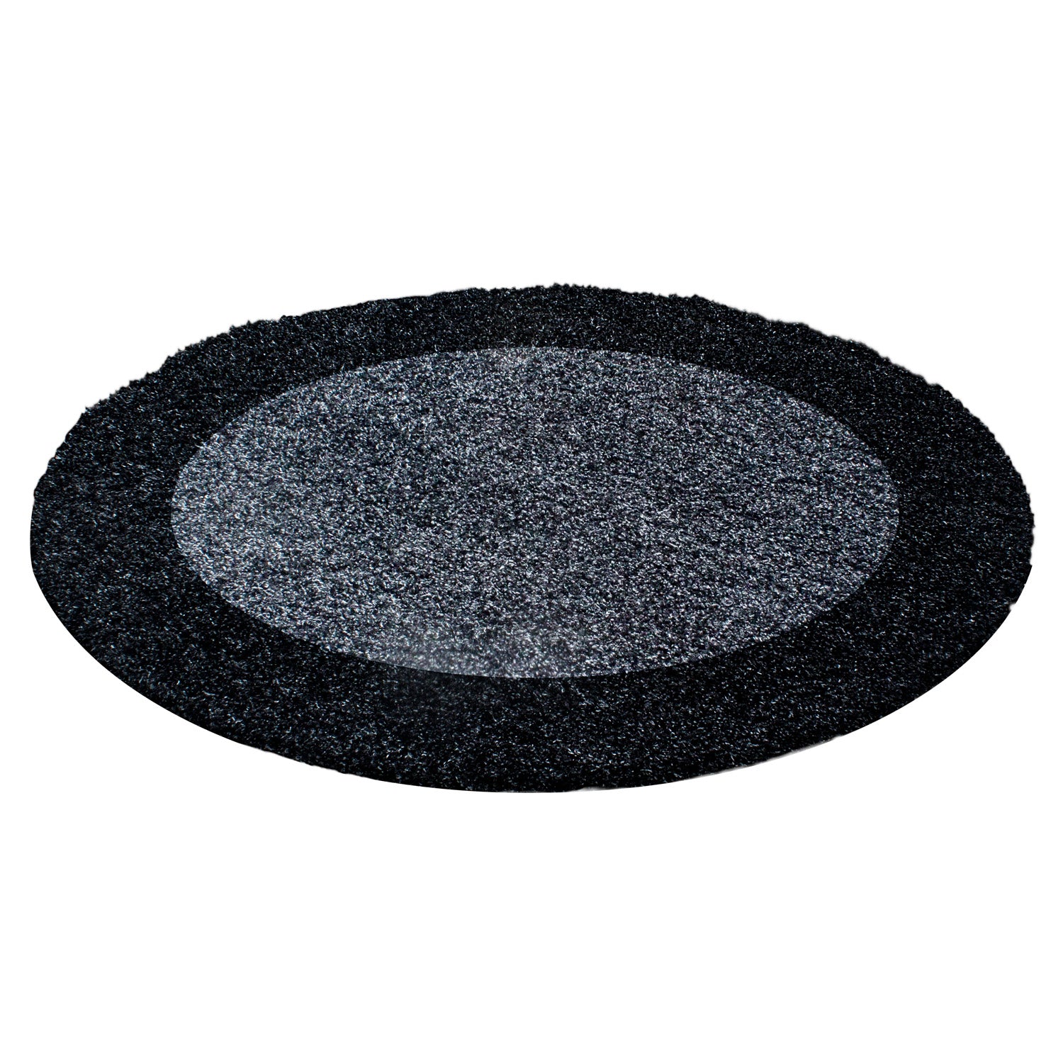 Runder Hochflor Teppich Wohnzimmer Langflor Shaggy Gemustert in Bordüre Design