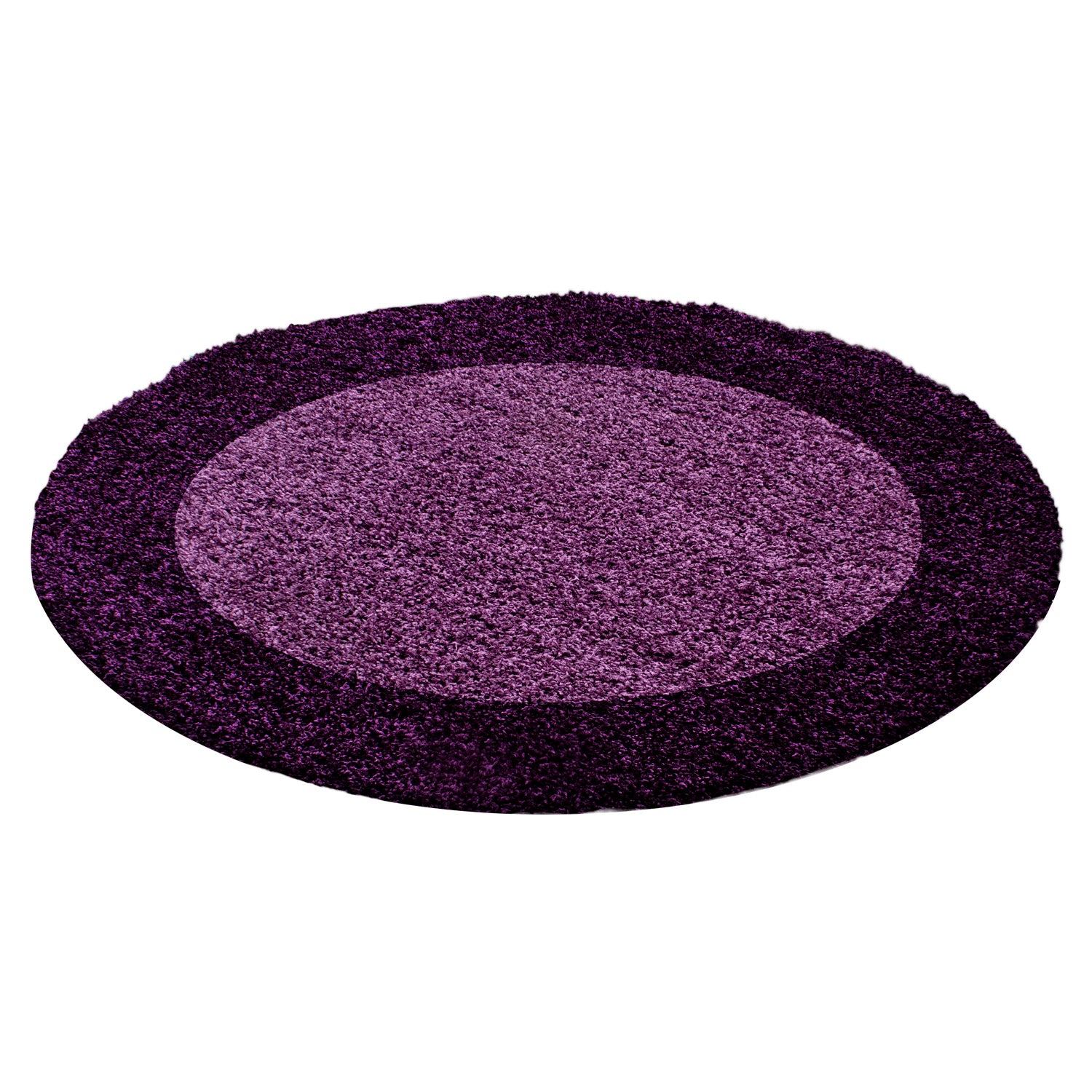 Runder Hochflor Teppich Wohnzimmer Langflor Shaggy Gemustert in Bordüre Design