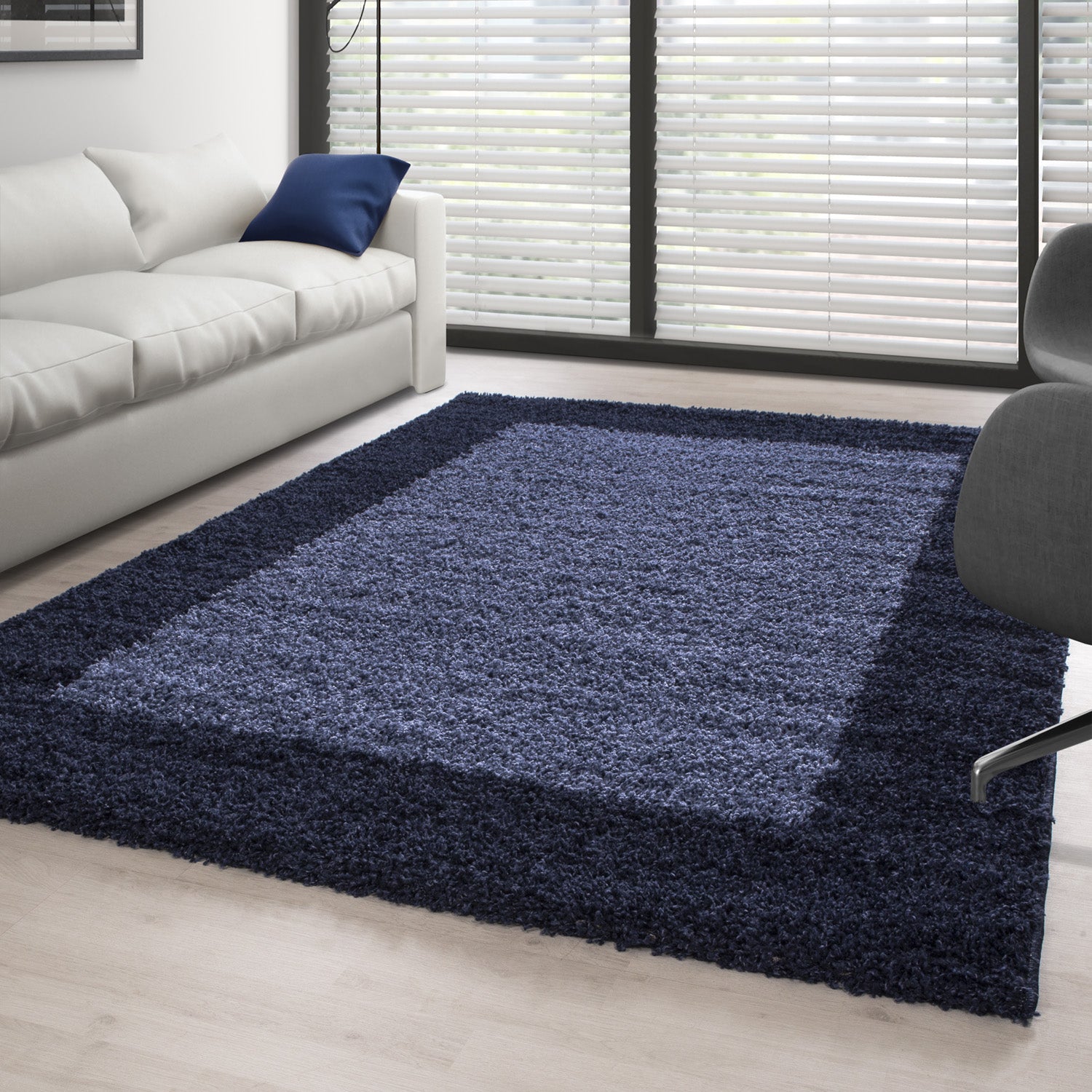 Shaggy Teppich Hochflor Langflor Wohnzimmer Teppich Gemustert in Bordüre Design