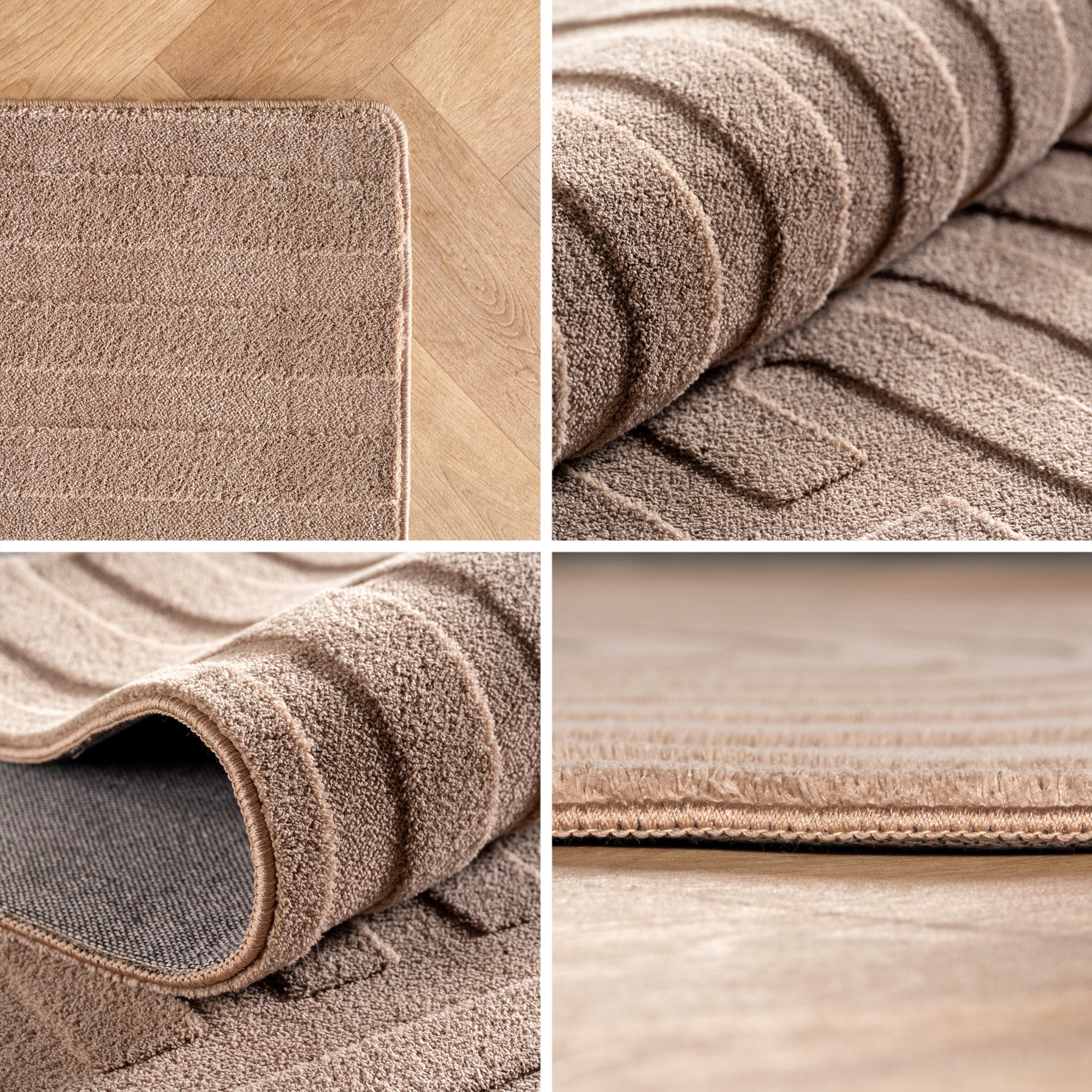 Skandinavischer Boho Teppich Wohnzimmer Einfarbig Beige-Creme Waschbarer Teppich