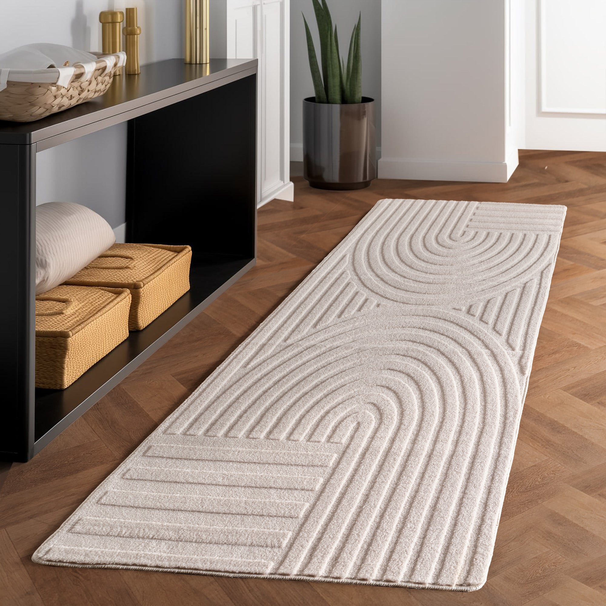 Skandinavischer Boho Teppich Wohnzimmer Einfarbig Beige-Creme Waschbarer Teppich