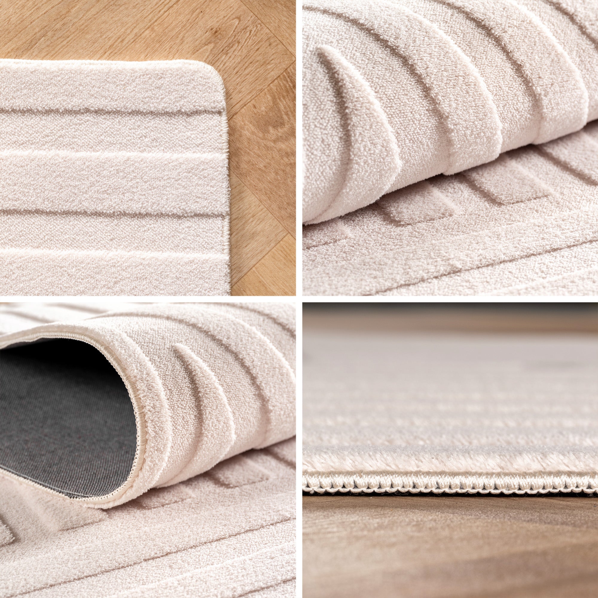Skandinavischer Boho Teppich Wohnzimmer Einfarbig Beige-Creme Waschbarer Teppich