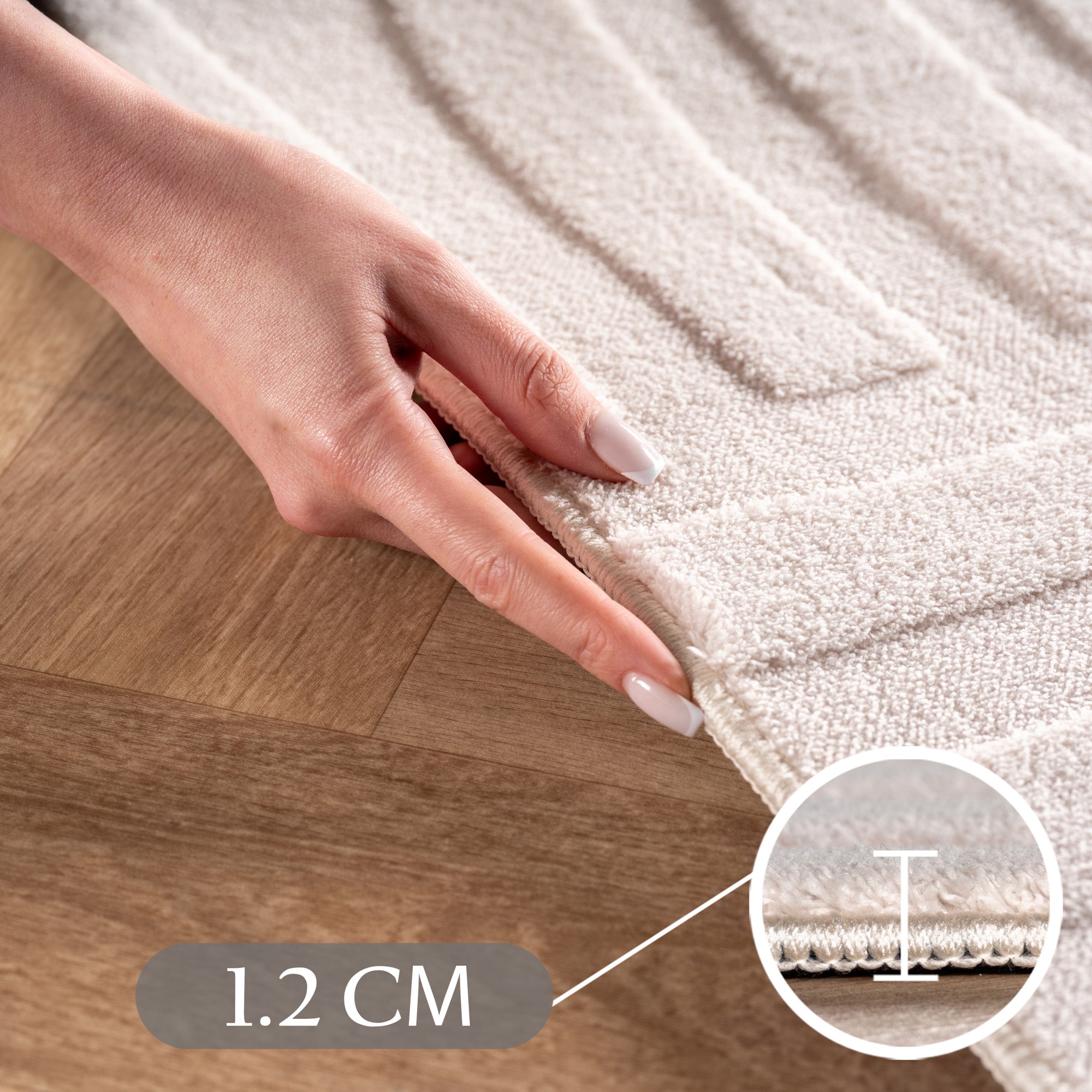 Skandinavischer Boho Teppich Wohnzimmer Einfarbig Beige-Creme Waschbarer Teppich