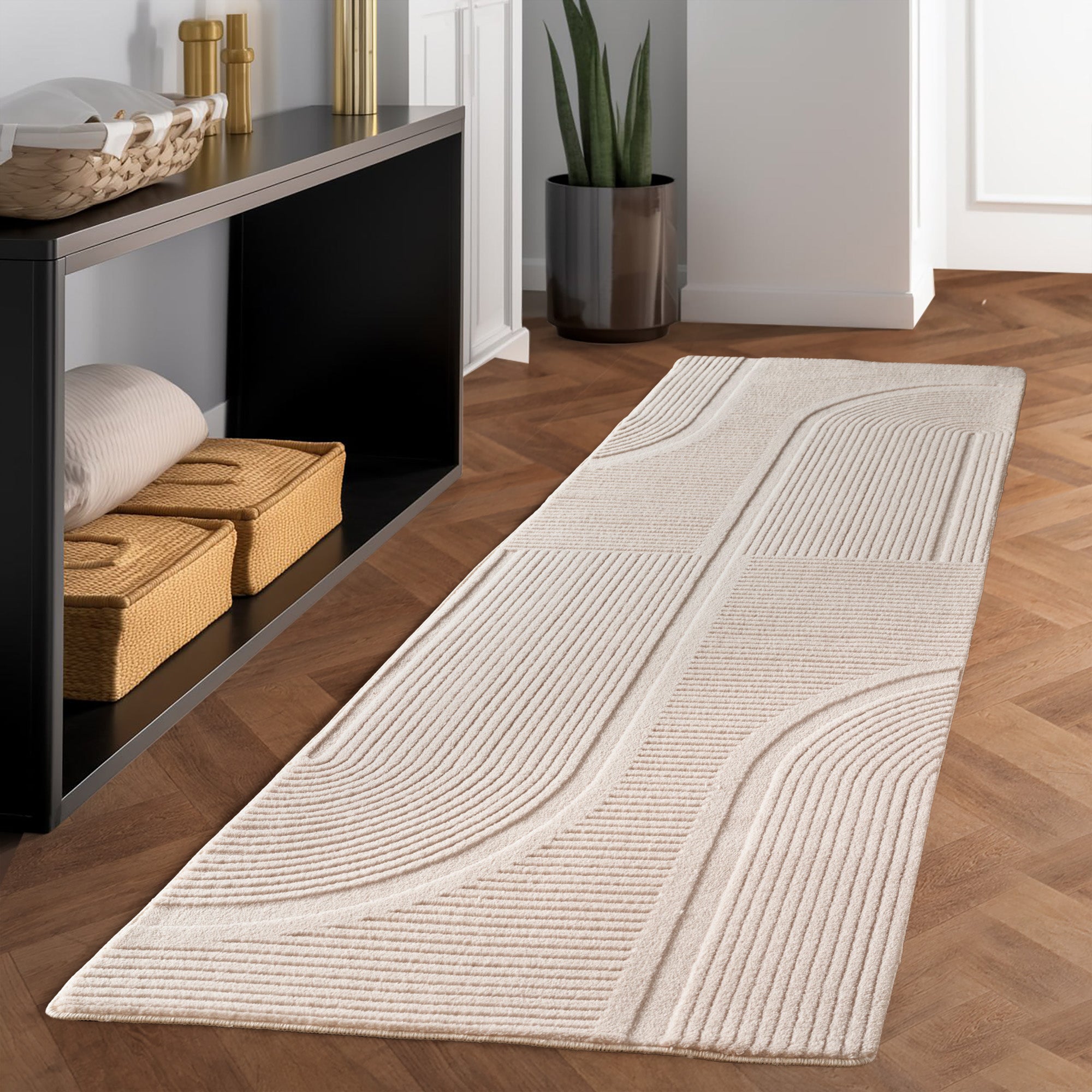 Einfarbig Skandinavischer Boho Teppich Wohnzimmer Beige Creme Waschbarer Teppich