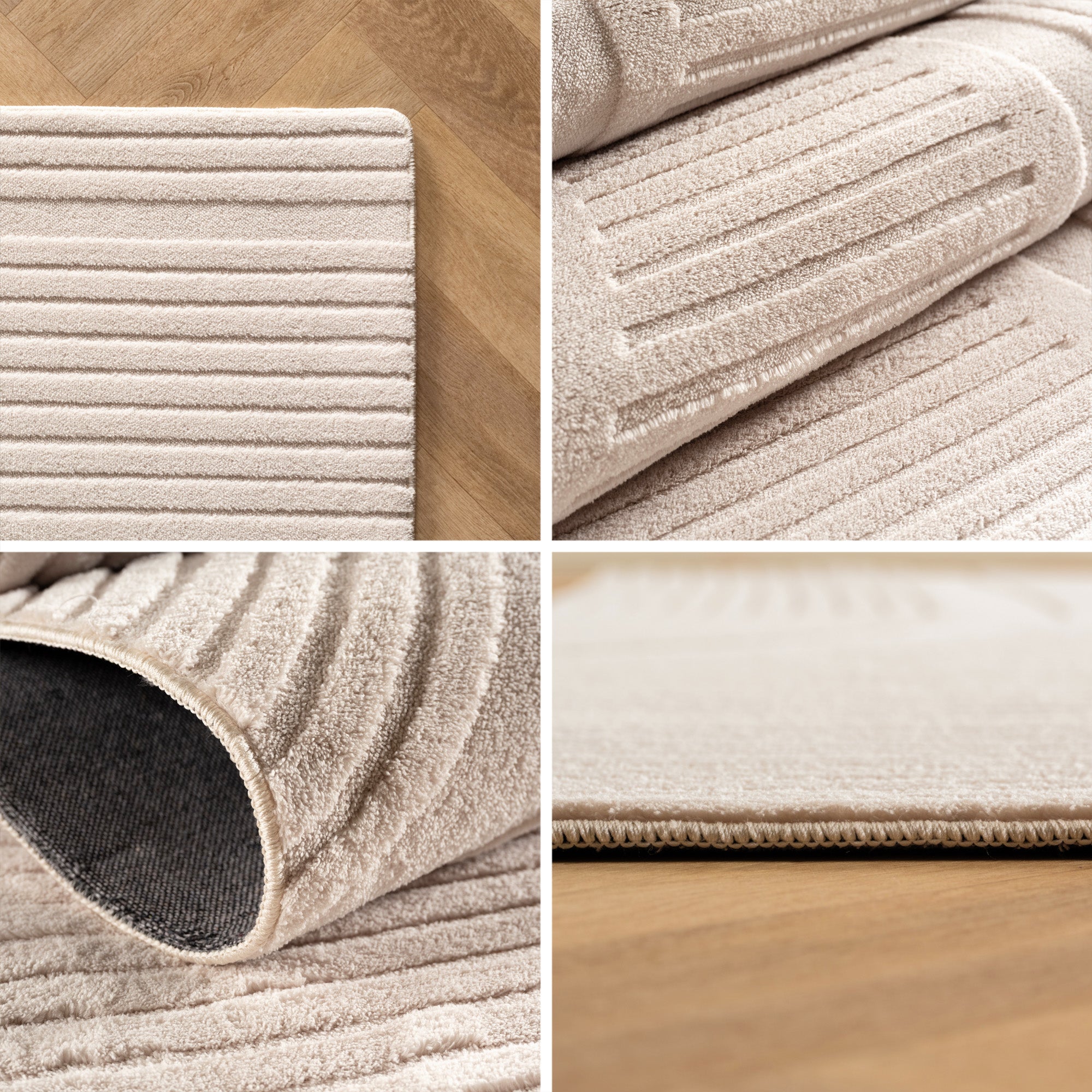Einfarbig Skandinavischer Boho Teppich Wohnzimmer Beige Creme Waschbarer Teppich