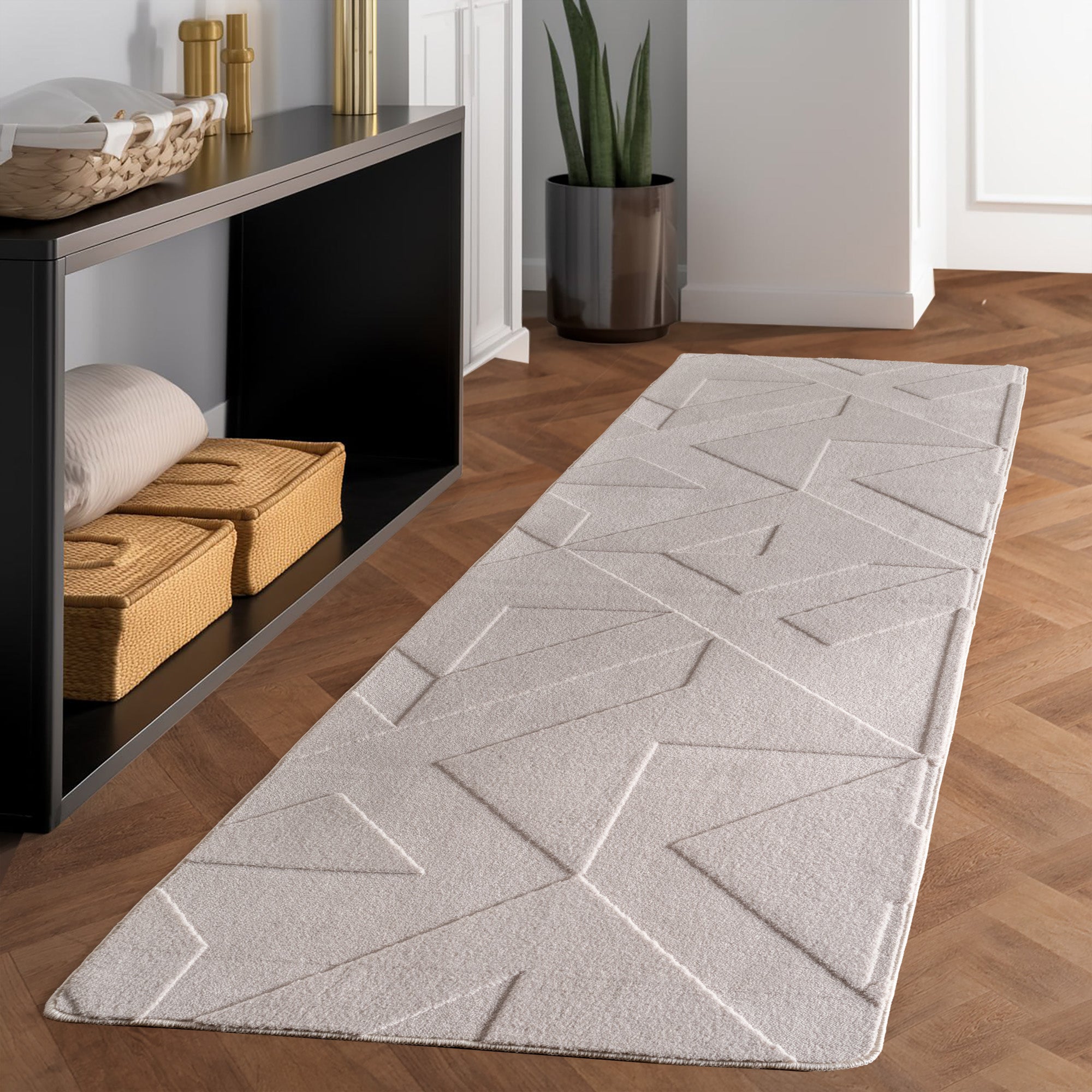 Boho Teppich mit Geometrischem Design Einfarbig Beige - Creme Waschbarer Teppich