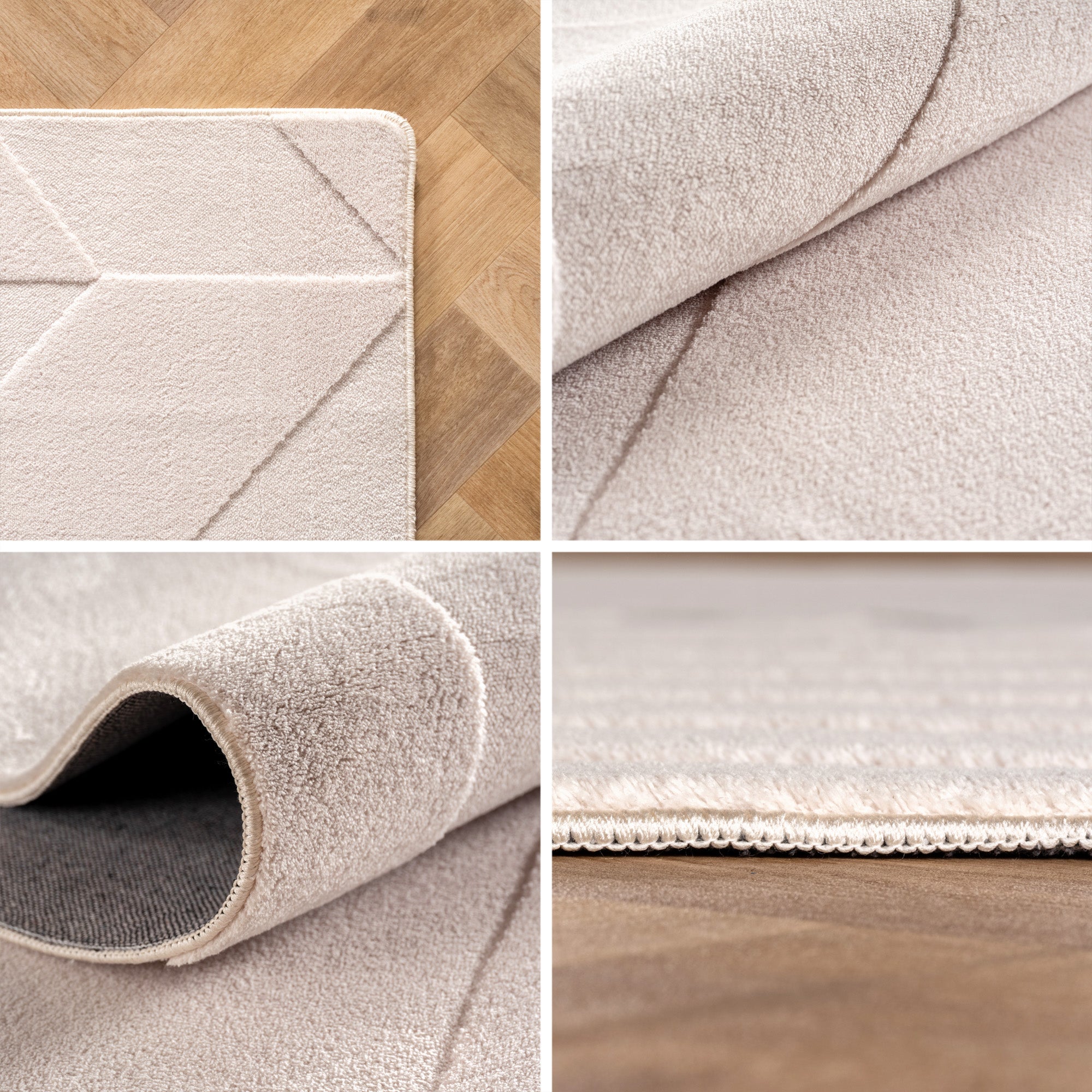 Boho Teppich mit Geometrischem Design Einfarbig Beige - Creme Waschbarer Teppich