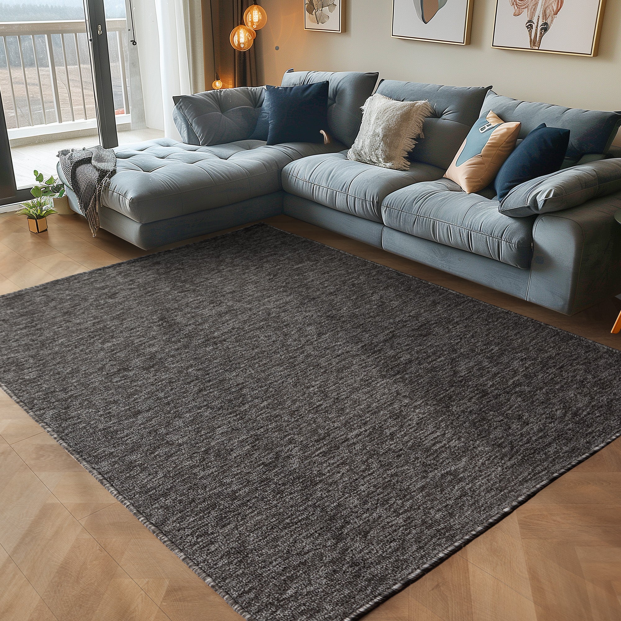 Teppich Wohnzimmer Kurzflor Flachgewebe Schlingenteppich meliert Pflegeleicht
