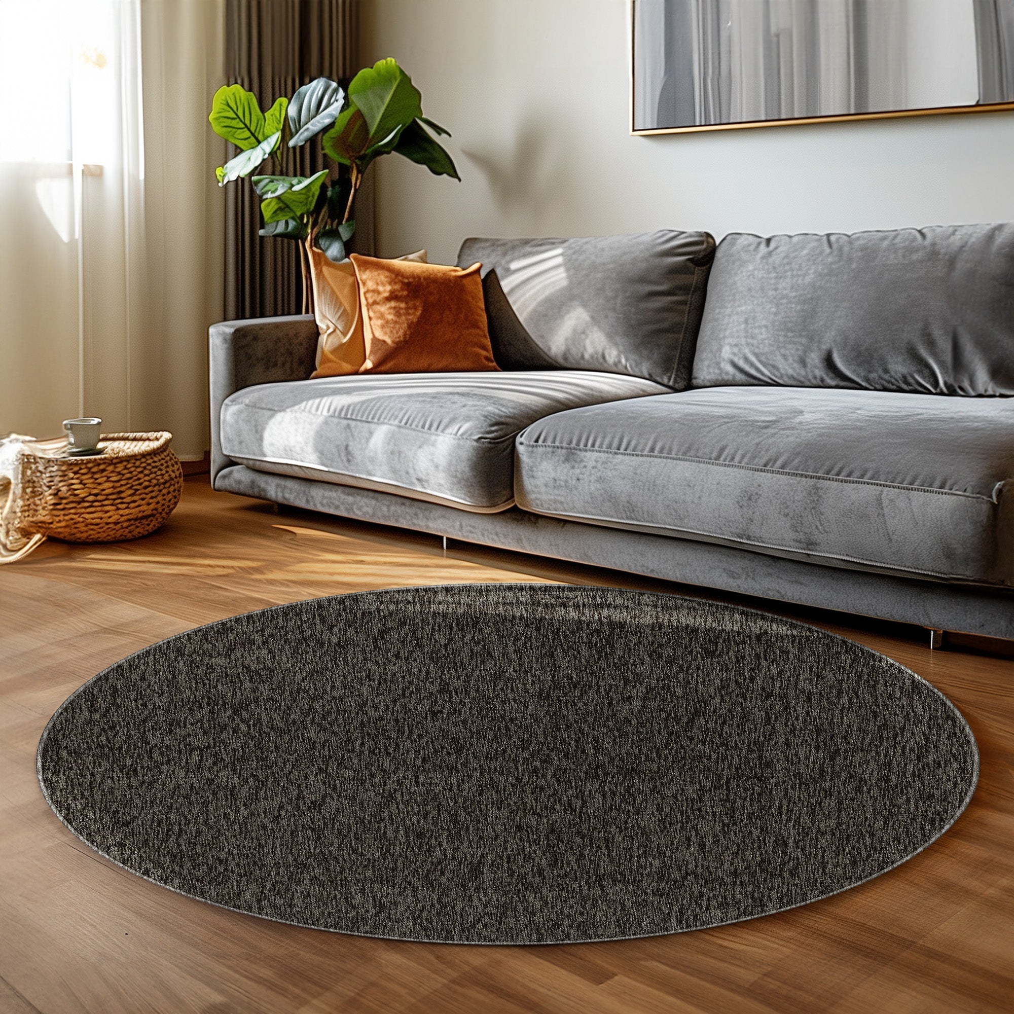 Runder Teppich Kurzflor Flachgewebe Schlingenteppich meliert für Wohnzimmer