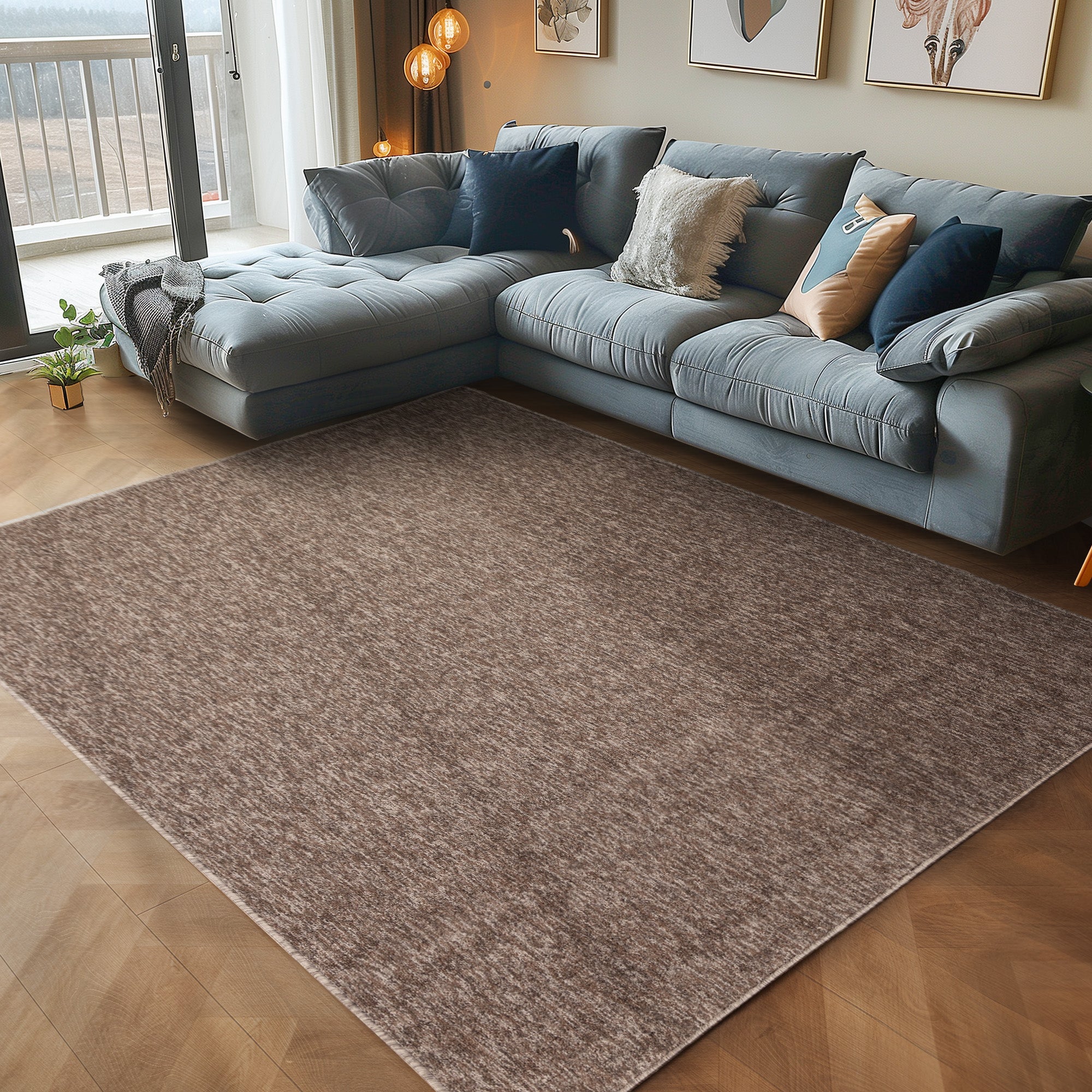 Teppich Wohnzimmer Kurzflor Flachgewebe Schlingenteppich meliert Pflegeleicht